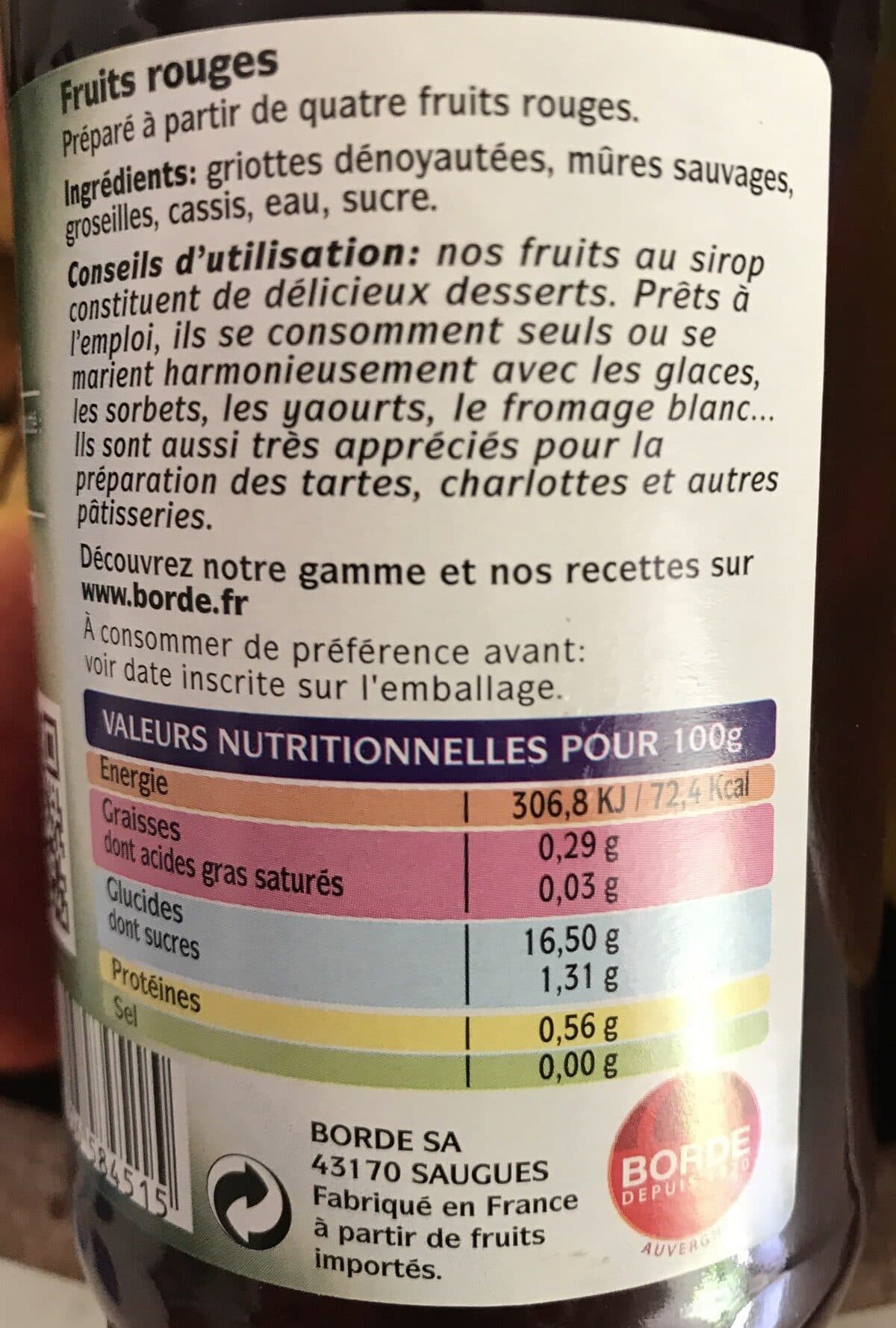 Borde Fruits rouges au sirop leger packshot