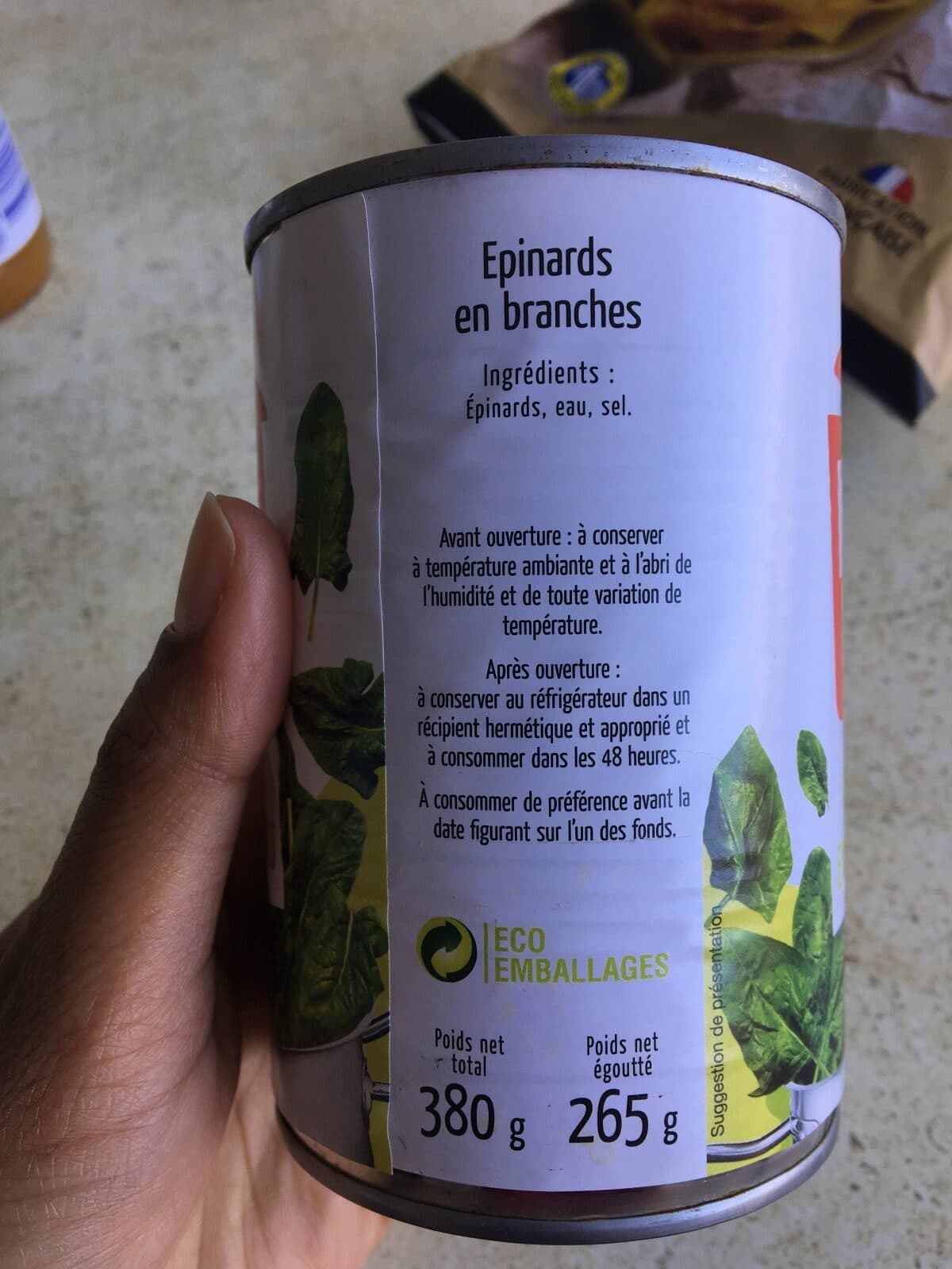 Open Food Facts Epinards en branche packshot