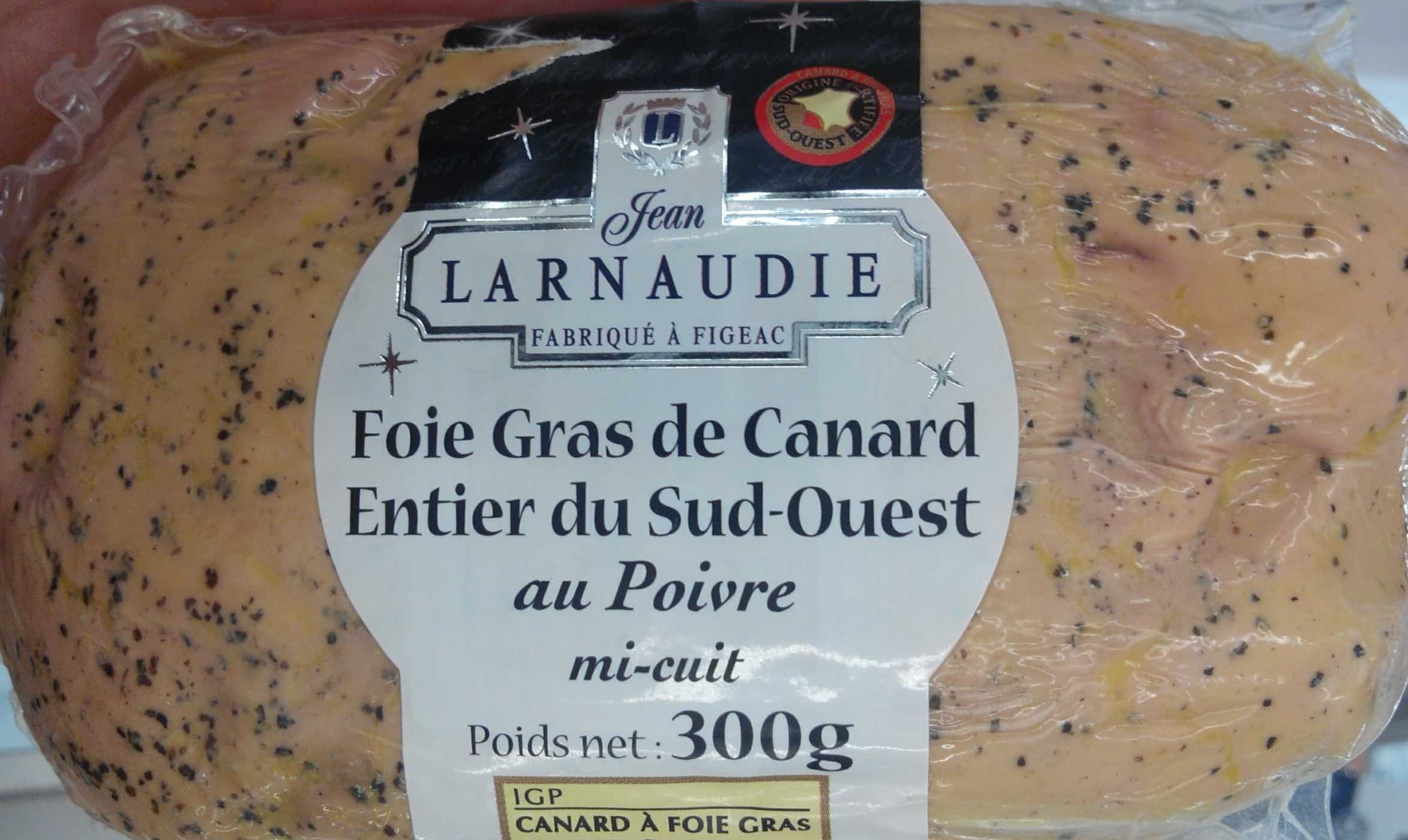 Jean Larnaudie Foie gras de canard entier du Sud-Ouest au poivre mi-cuit packshot