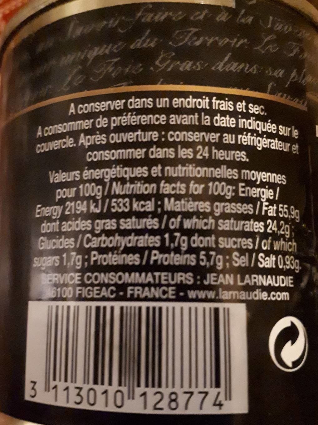 Larnaudie Bloc de foie gras de Canard à l'armagnac et au poivre doux packshot