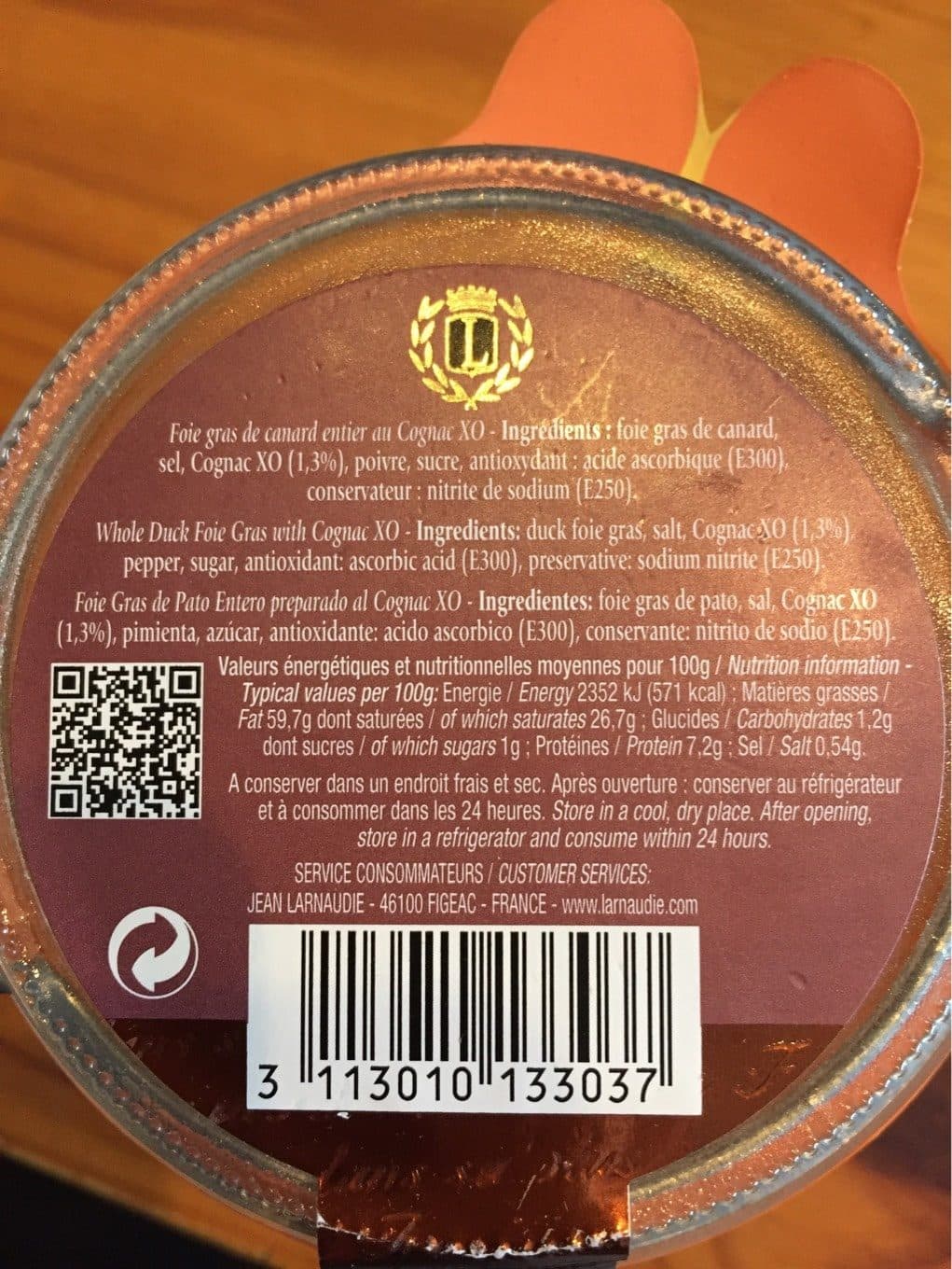 Larnaudie Foie Gras de Canard Entier au Cognac packshot