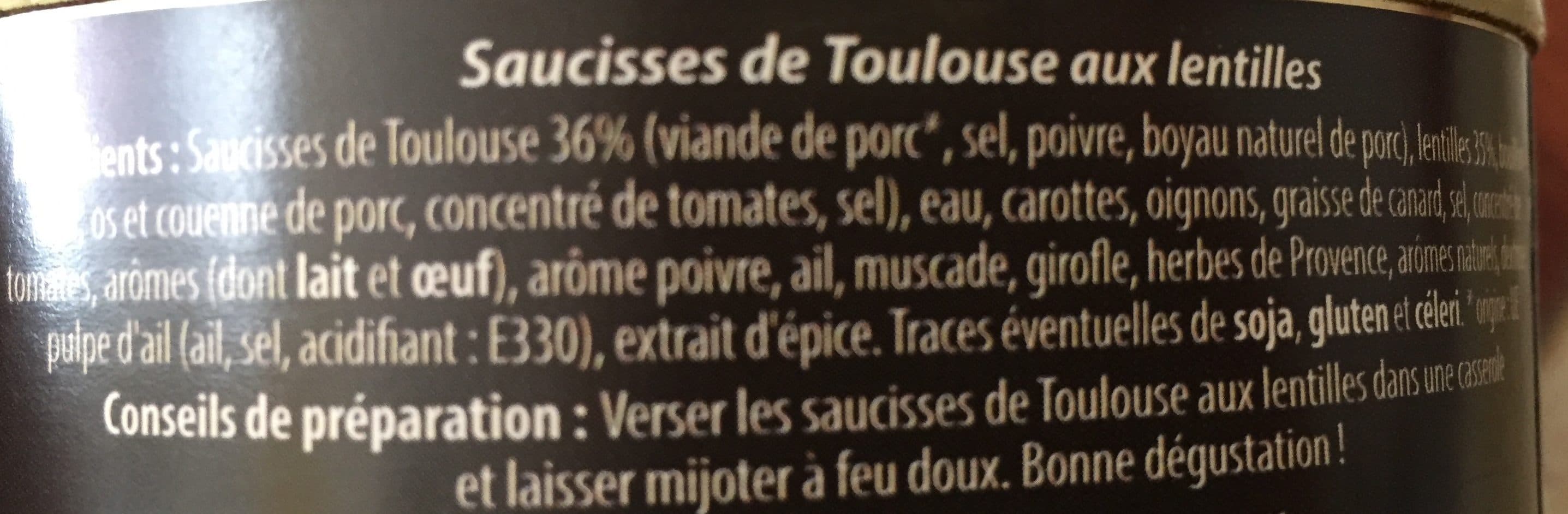 Jean Larnaudie Saucisses de Toulouse aux lentilles packshot