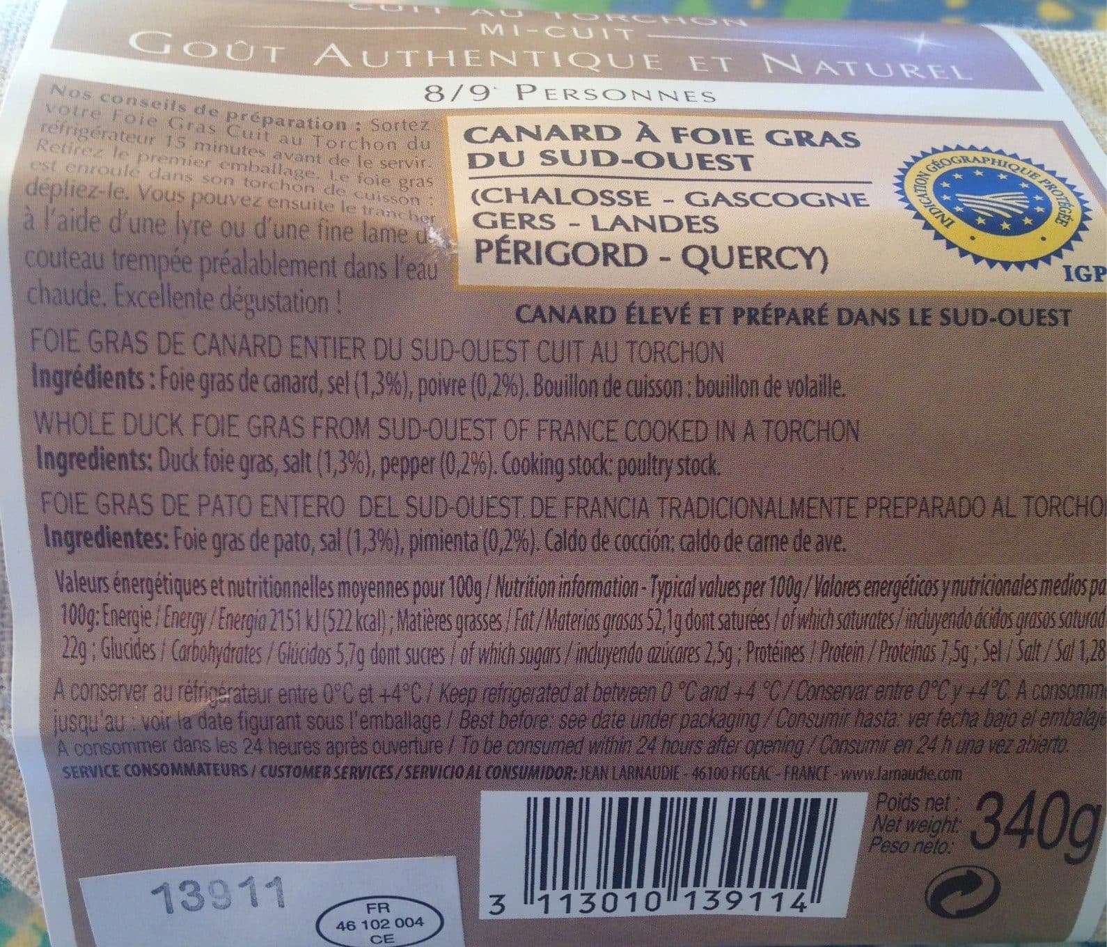 Jean Larnaudie Foie gras canard entier du sud ouest packshot
