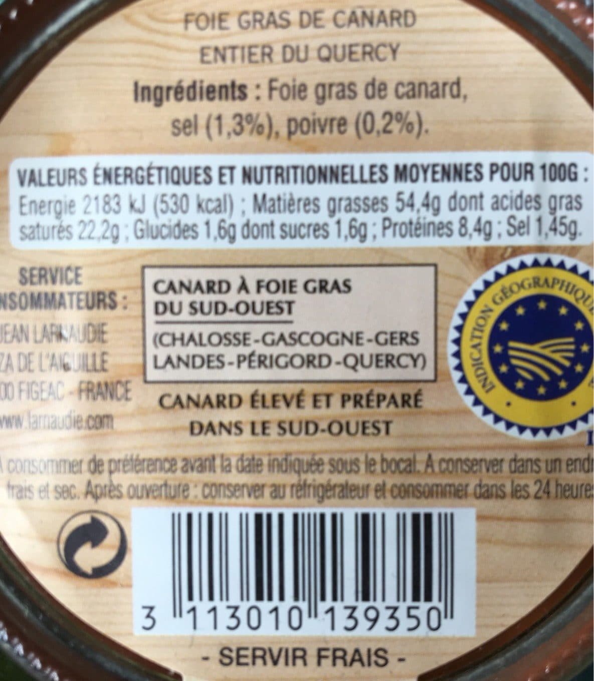 Larnaudie Le Foie Gras de Canard Entier packshot