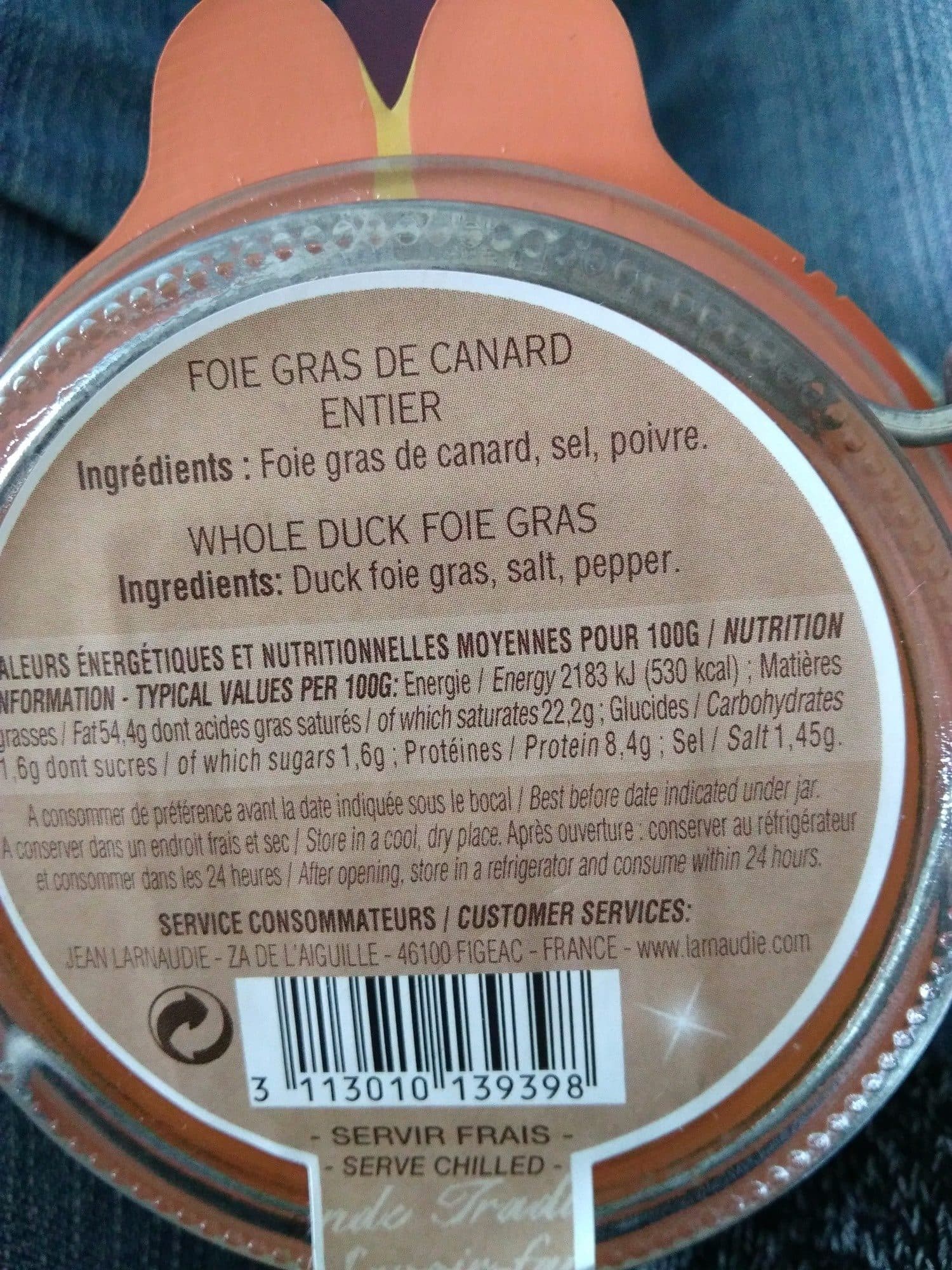 Jean Larnaudie Foie gras de canard entier packshot