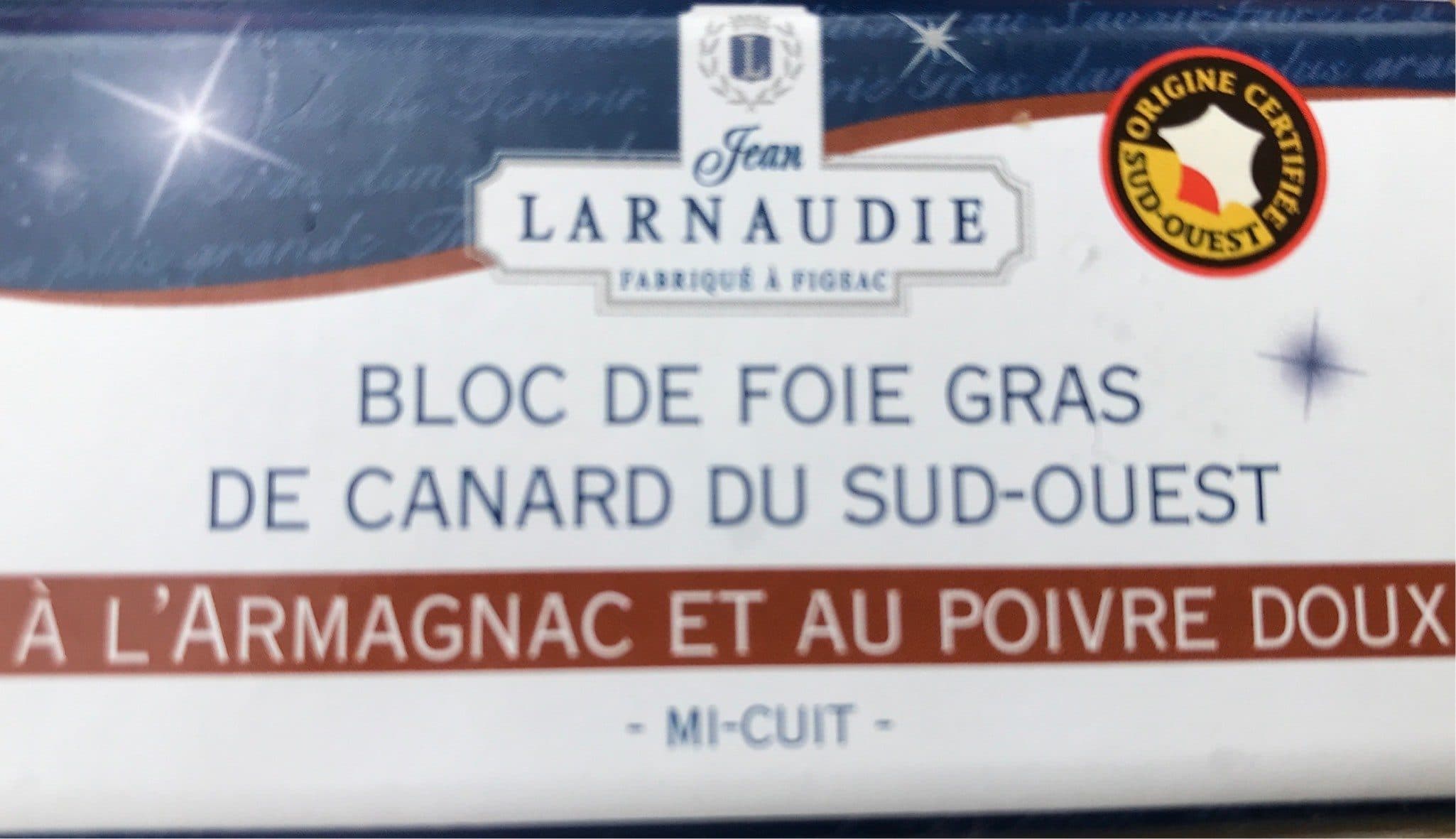 Jean Larnaudie Bloc de foie gras de canard a l'armagnac et au poivre doux packshot