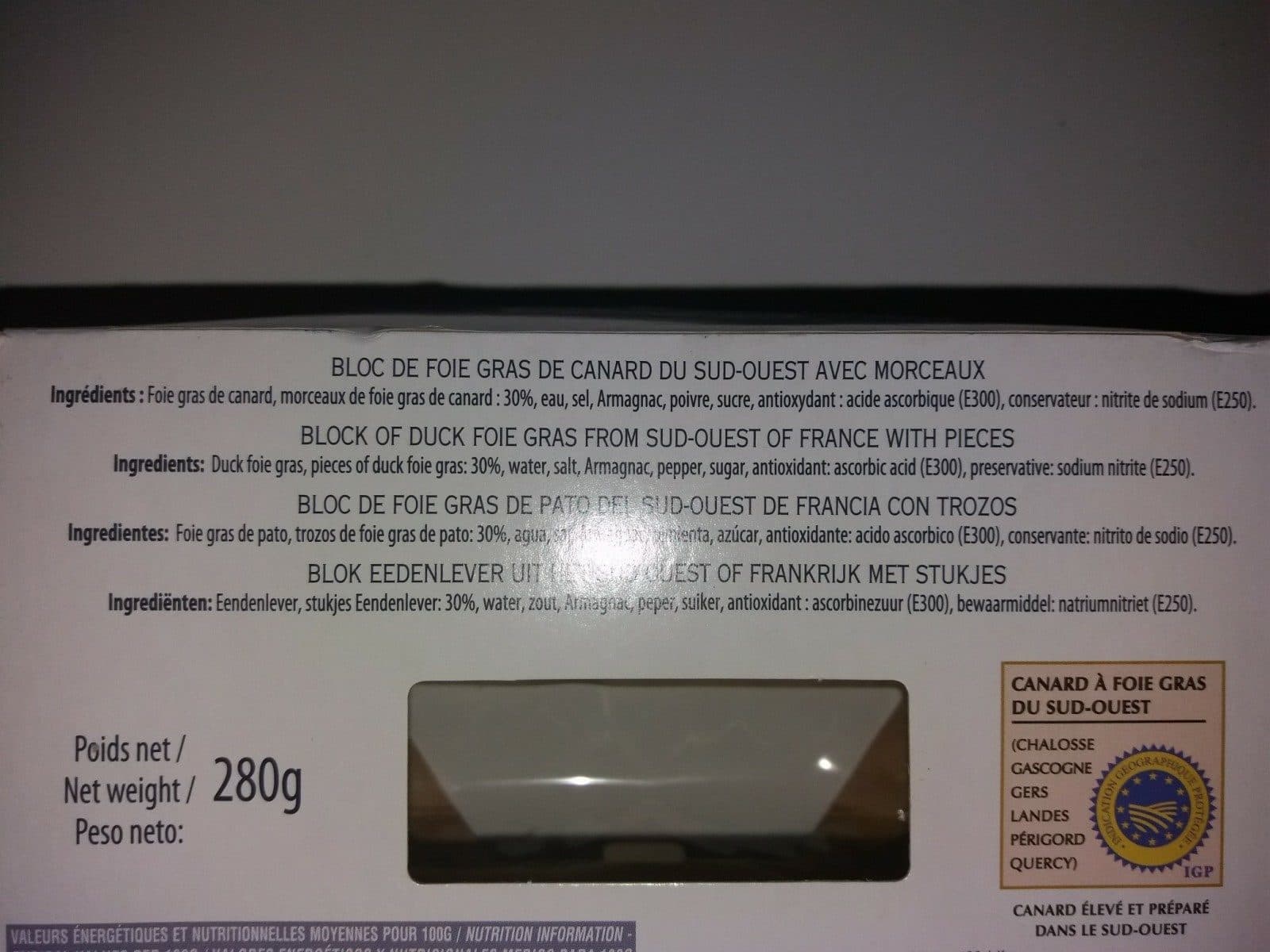 Jean Larnaudie Bloc de foie gras de canard du Sud Ouest avec morceaux mi cuit packshot