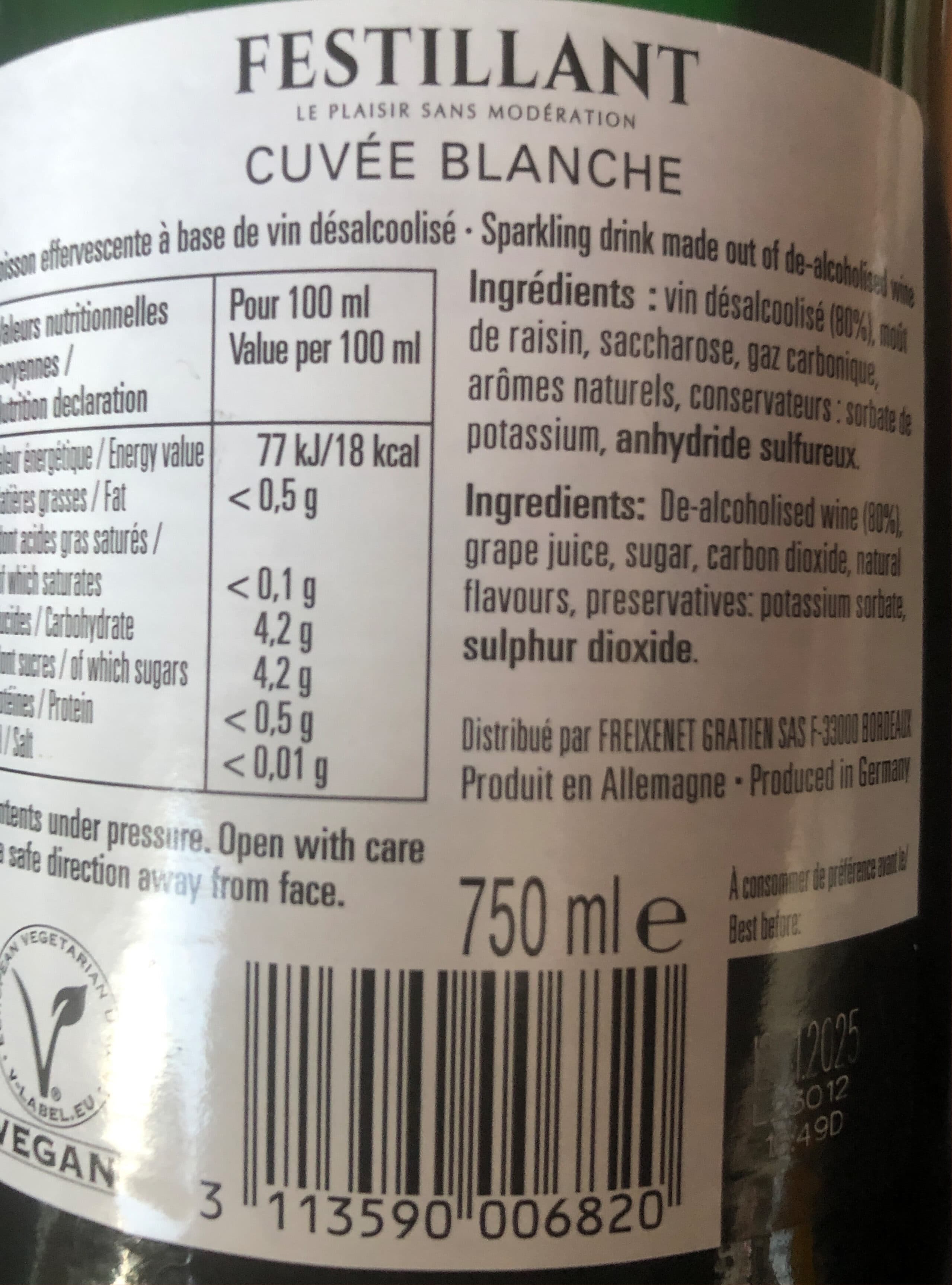 hab et gaudia Festillant blanc boisson a base de vin effervescent desalcoolise packshot