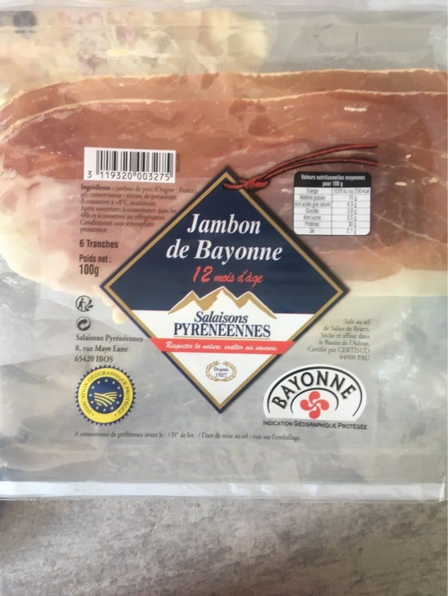 Open Food Facts Salaisons Pyrénéennes Le jambon de Bayonne 12 mois d'âge packshot