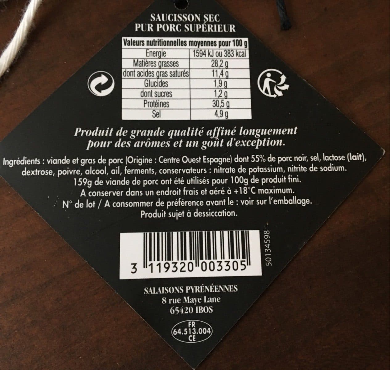 Open Food Facts Saucisson sec des Pyrénées packshot