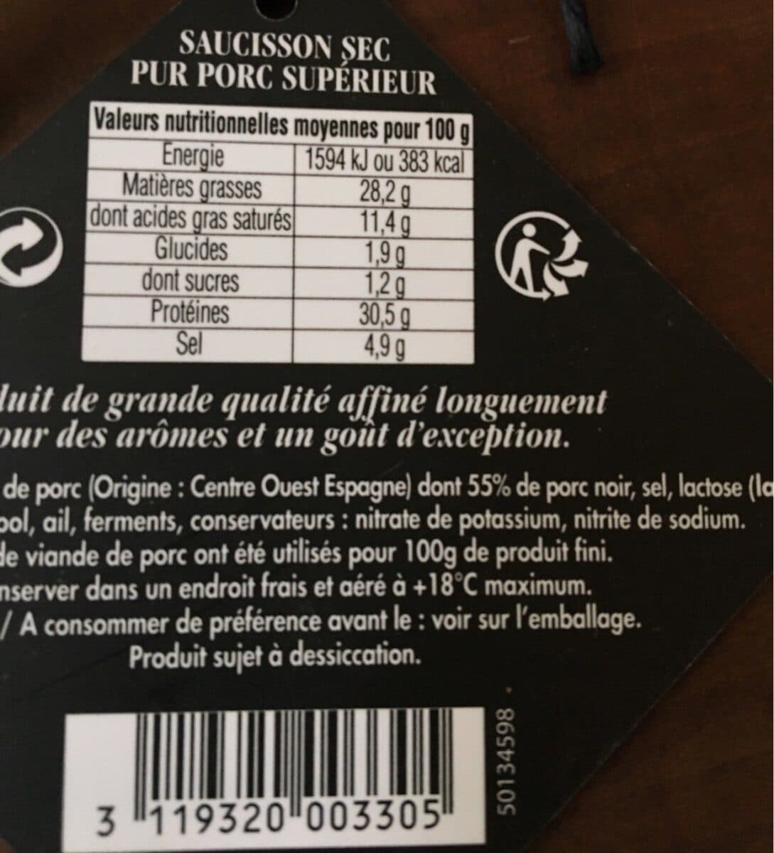 Open Food Facts Saucisson sec des Pyrénées packshot