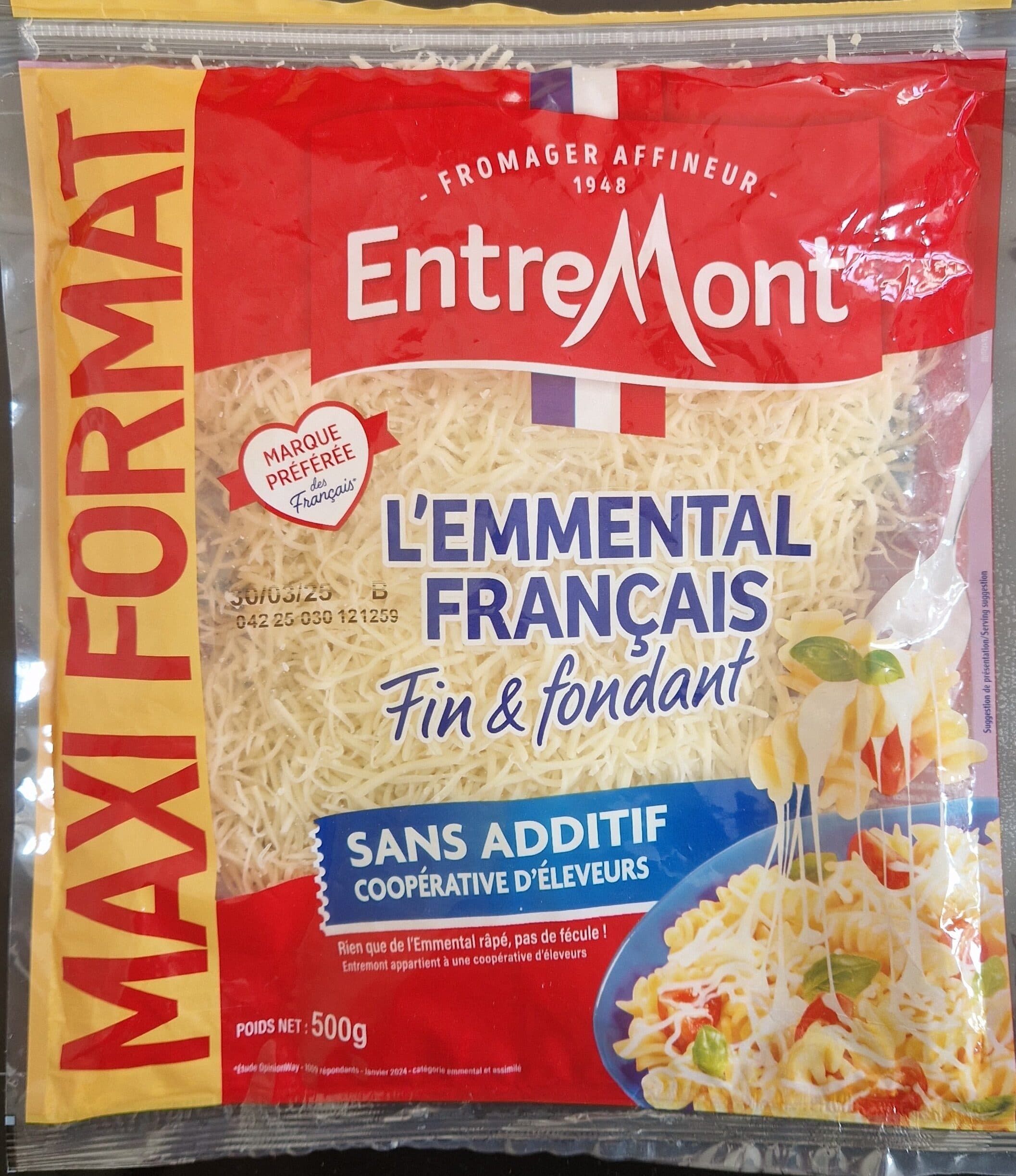 EntreMont L'emmental râpé extra fin (28 % MG) packshot