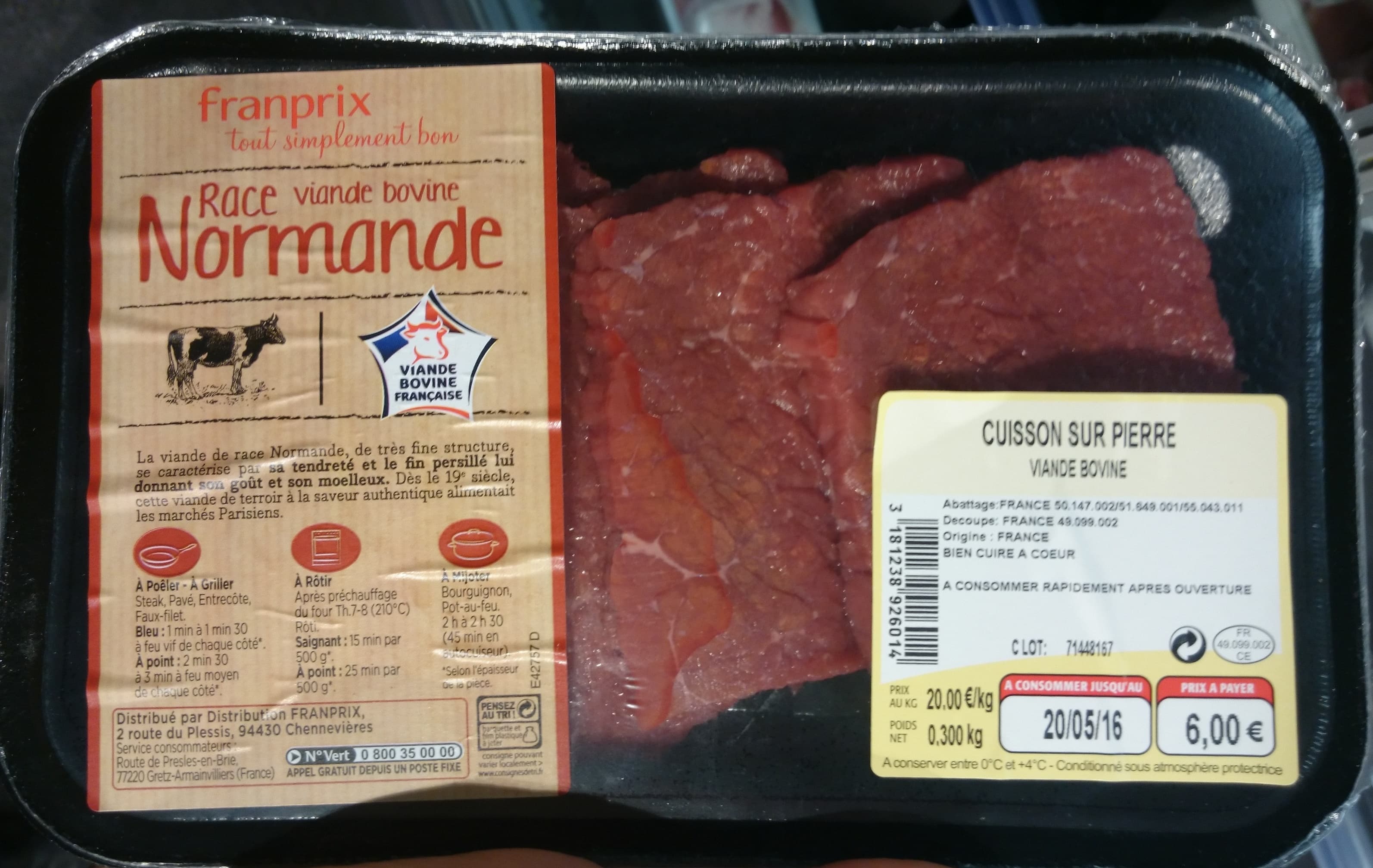 Franprix Viande Bovine Race Normande pour Cuisson sur Pierre packshot