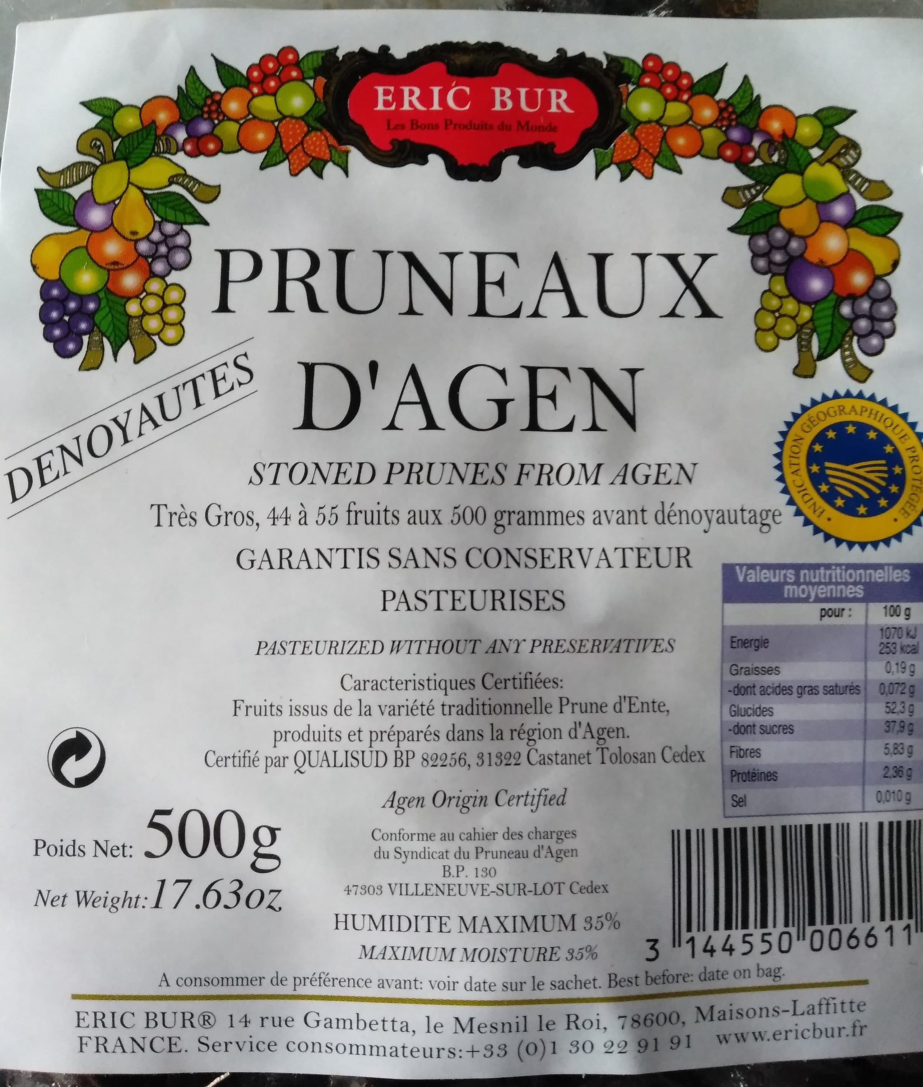 ERIC BUR Pruneaux D'agen Dénoyaute 500g packshot