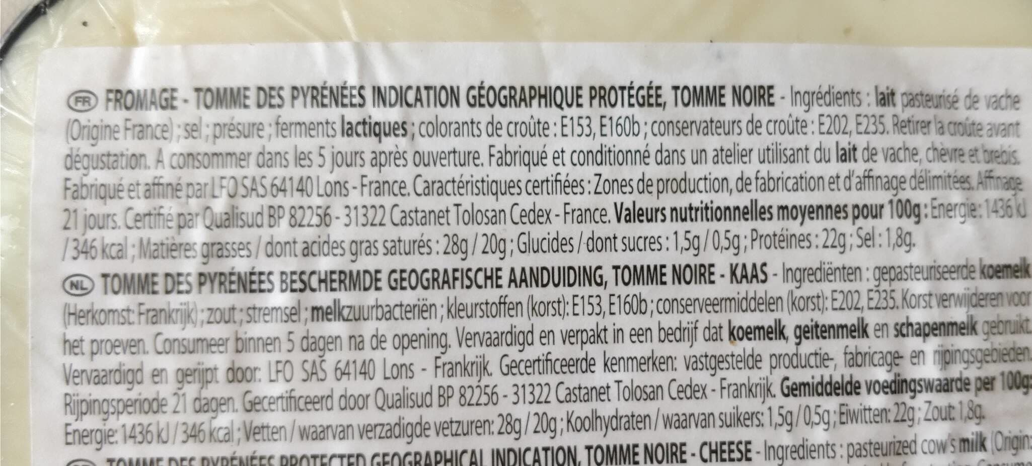 Open Food Facts Tomme Noir 200 GR packshot