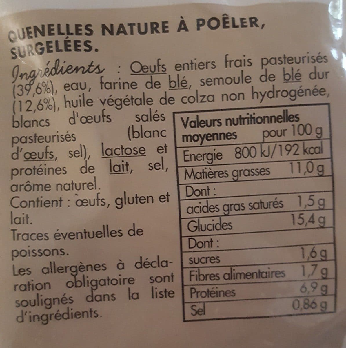 Open Food Facts Quenelles nature a poêler packshot