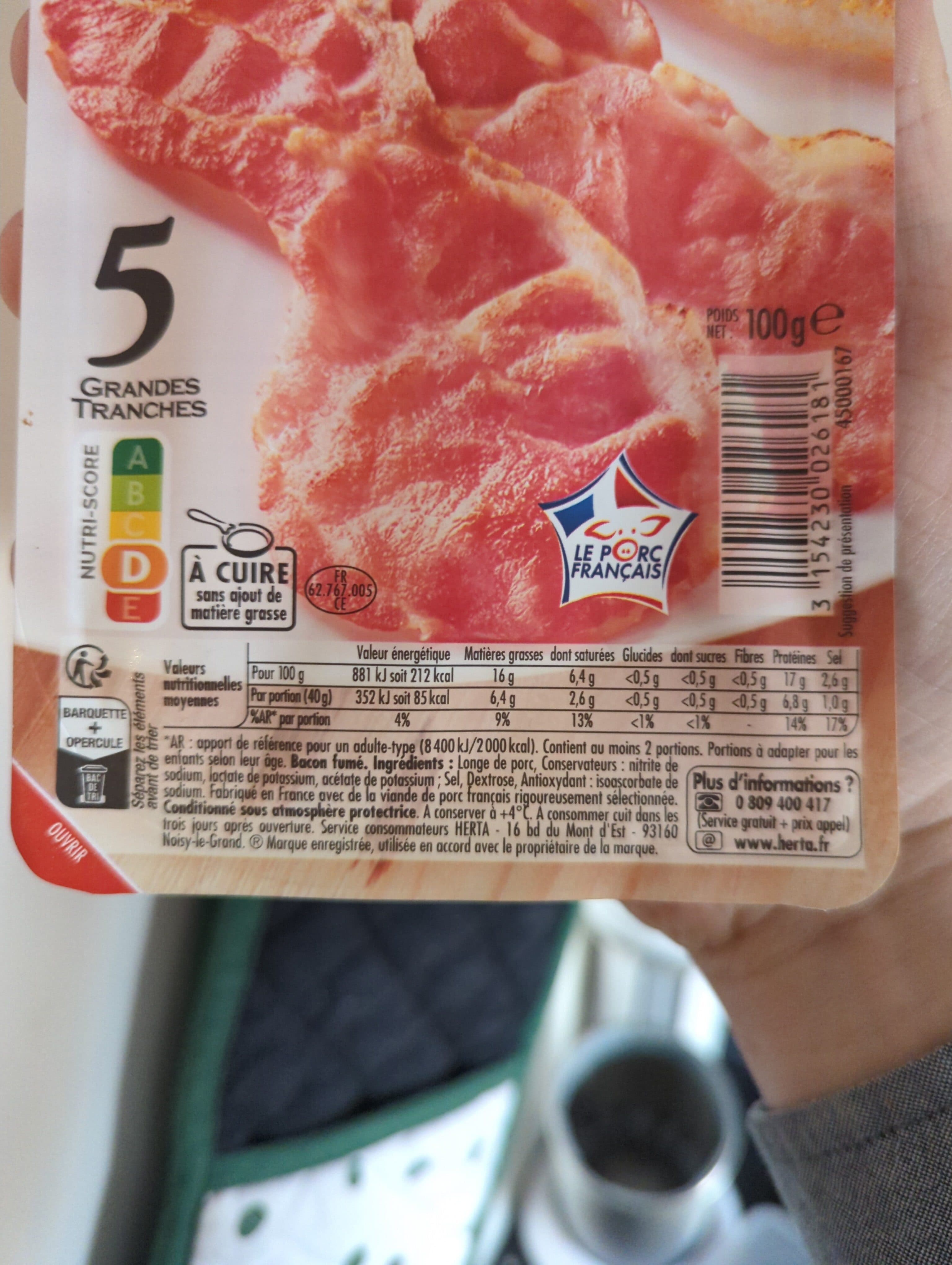 Herta HERTA bacon grandes tranches x5 - 100g packshot