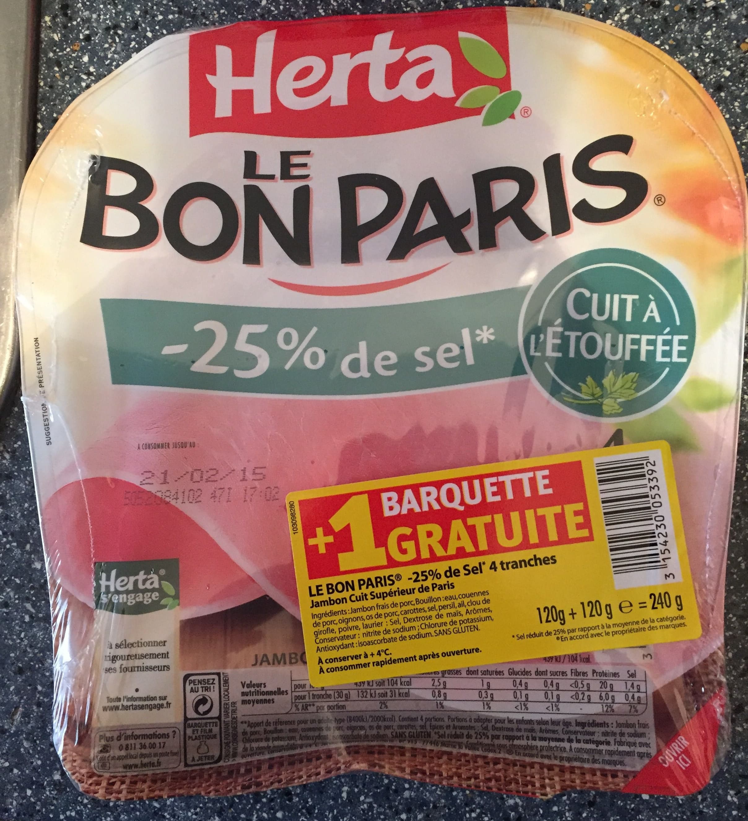 Nestlé Le Bon Paris (- 25 % de sel, Cuit à l'Étouffée) 4 Tranches + 1 Barquette Gratuite packshot