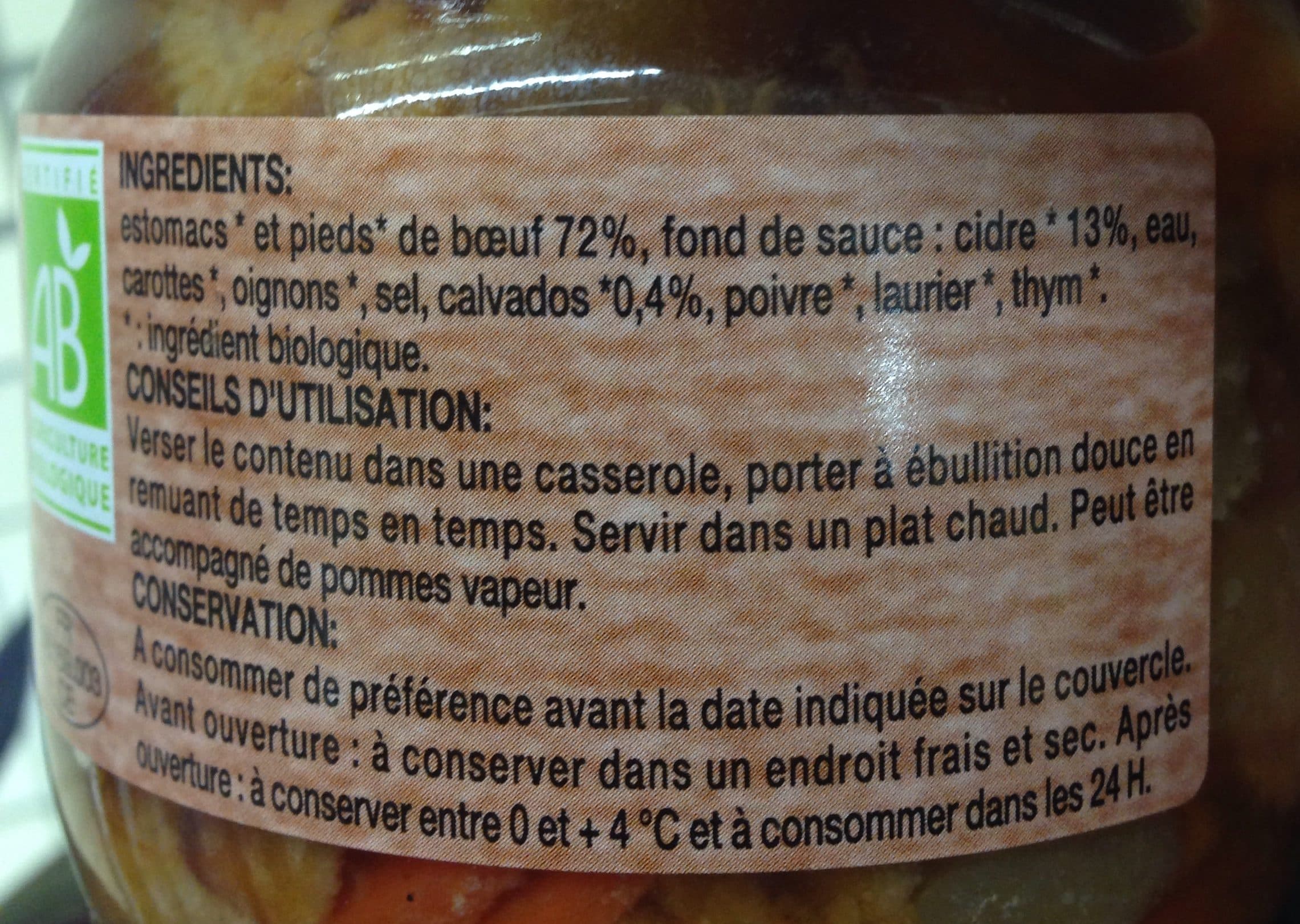 Tripes Paillard Tripes Bio à la mode de Caen packshot