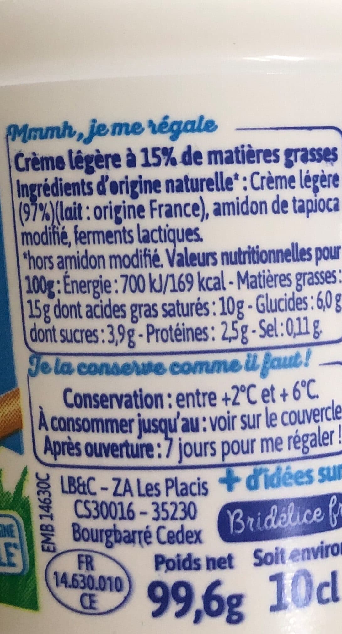 Bridélice Crème légère épaisse 15% Mat. Gr. packshot