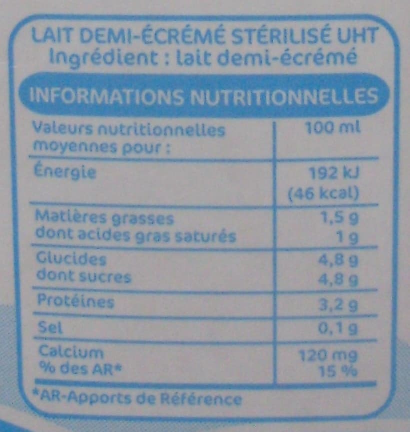 Bocage Lait stérilisé UHT demi-écrémé packshot