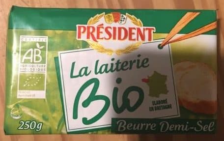 President 250G BEURRE BIO 1 / 2 SEL PLAQUETTE PRESIDENT packshot