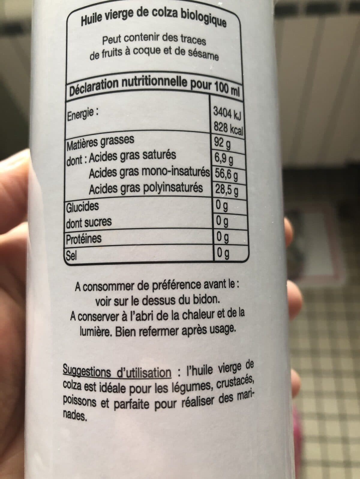 Open Food Facts Epicerie / Huiles Alimentaires Bio / Huiles De Colza Bio packshot