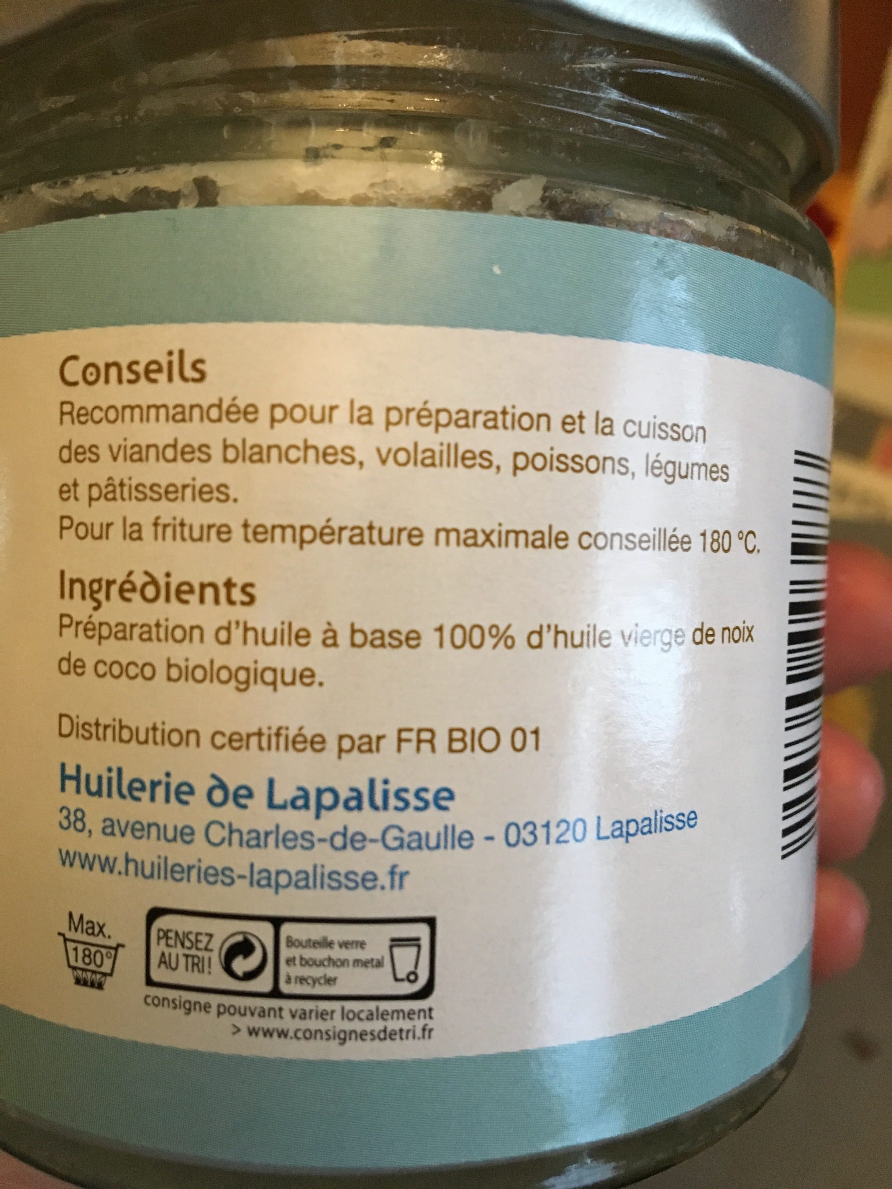 Lapalisse Huile vierge de Noix de Coco biologique packshot