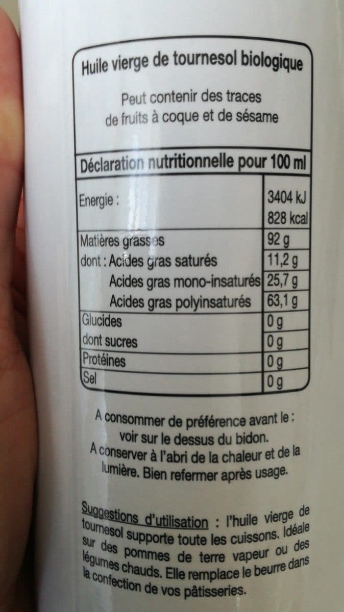 Open Food Facts Huile vierge tournesol biologique packshot