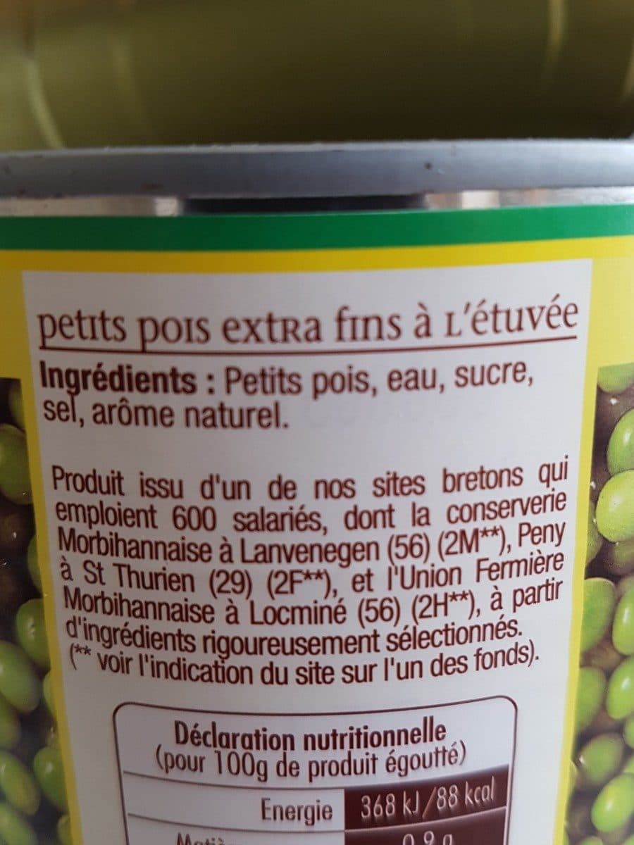 Jean nicolas Petits pois extra fins à l'étuvée Prod.Bretagne Jean Nicolas 560g packshot