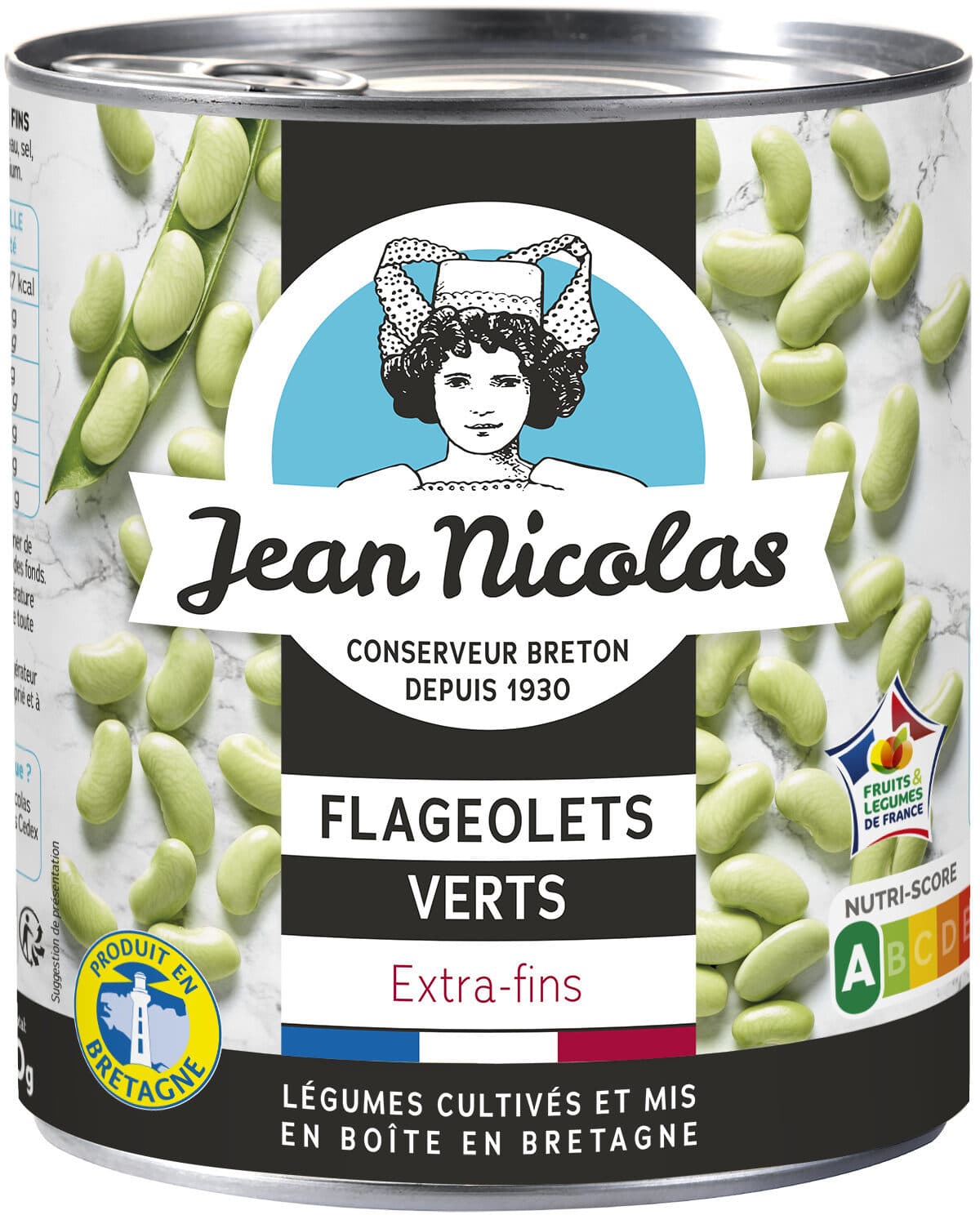 Jean nicolas Flageolets extra fins Produit en Bretagne Jean Nicolas 530g packshot