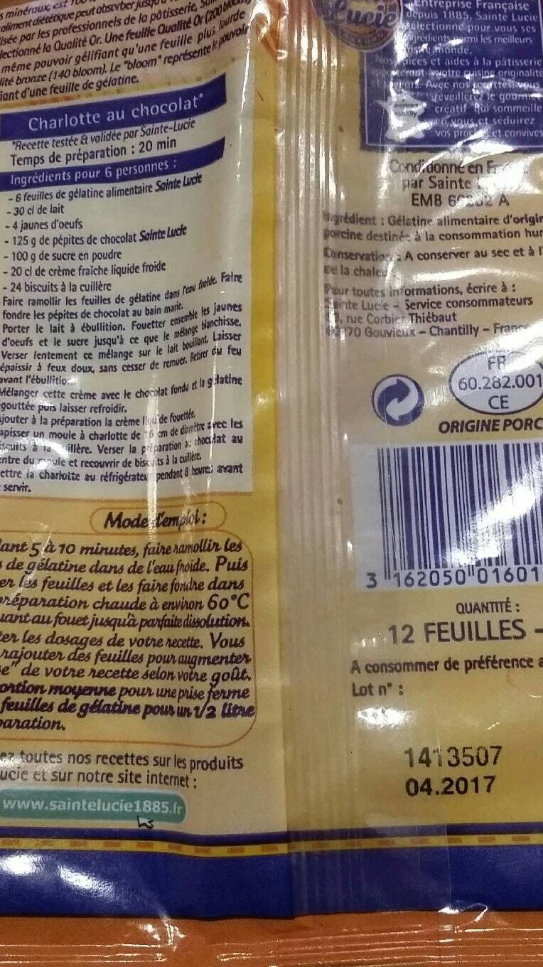 Sainte Lucie Gélatine alimentaire packshot
