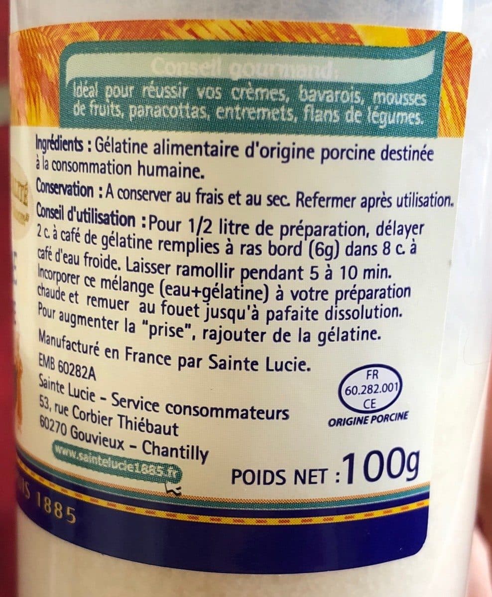 Sainte Lucie Gelatine en poudre Sainte Lucie, boite de packshot