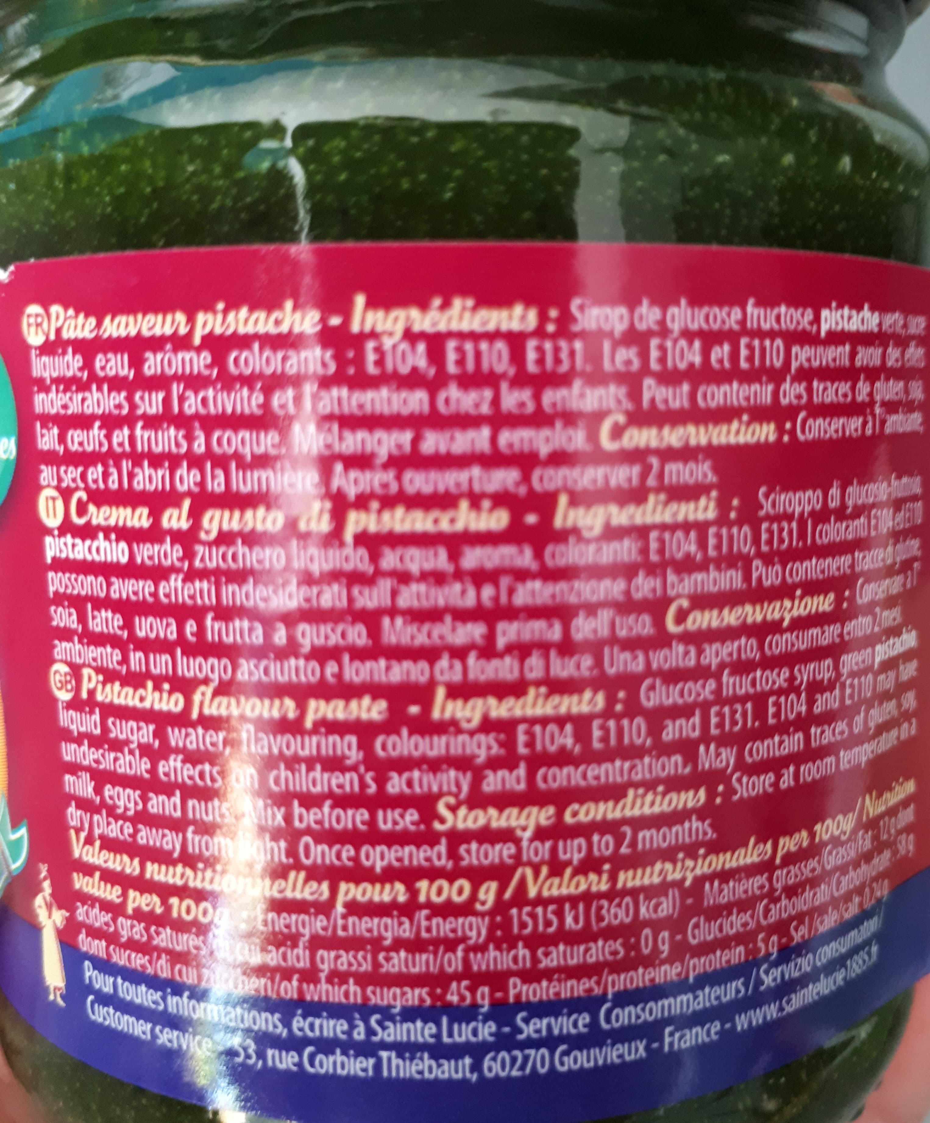 Sainte lucie Pâte Saveur Pistache packshot