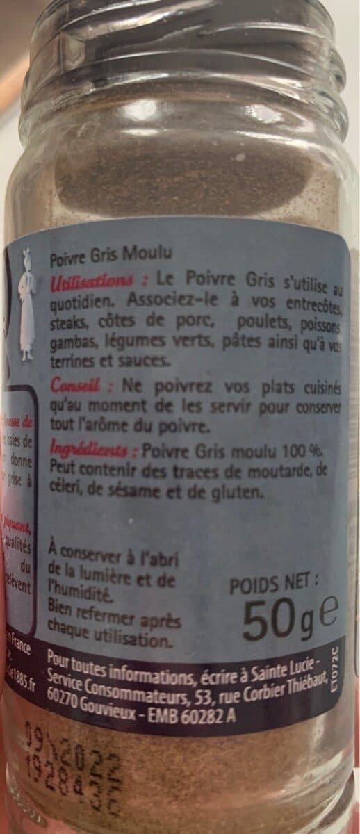 Sainte Lucie Poivre gris moulu packshot