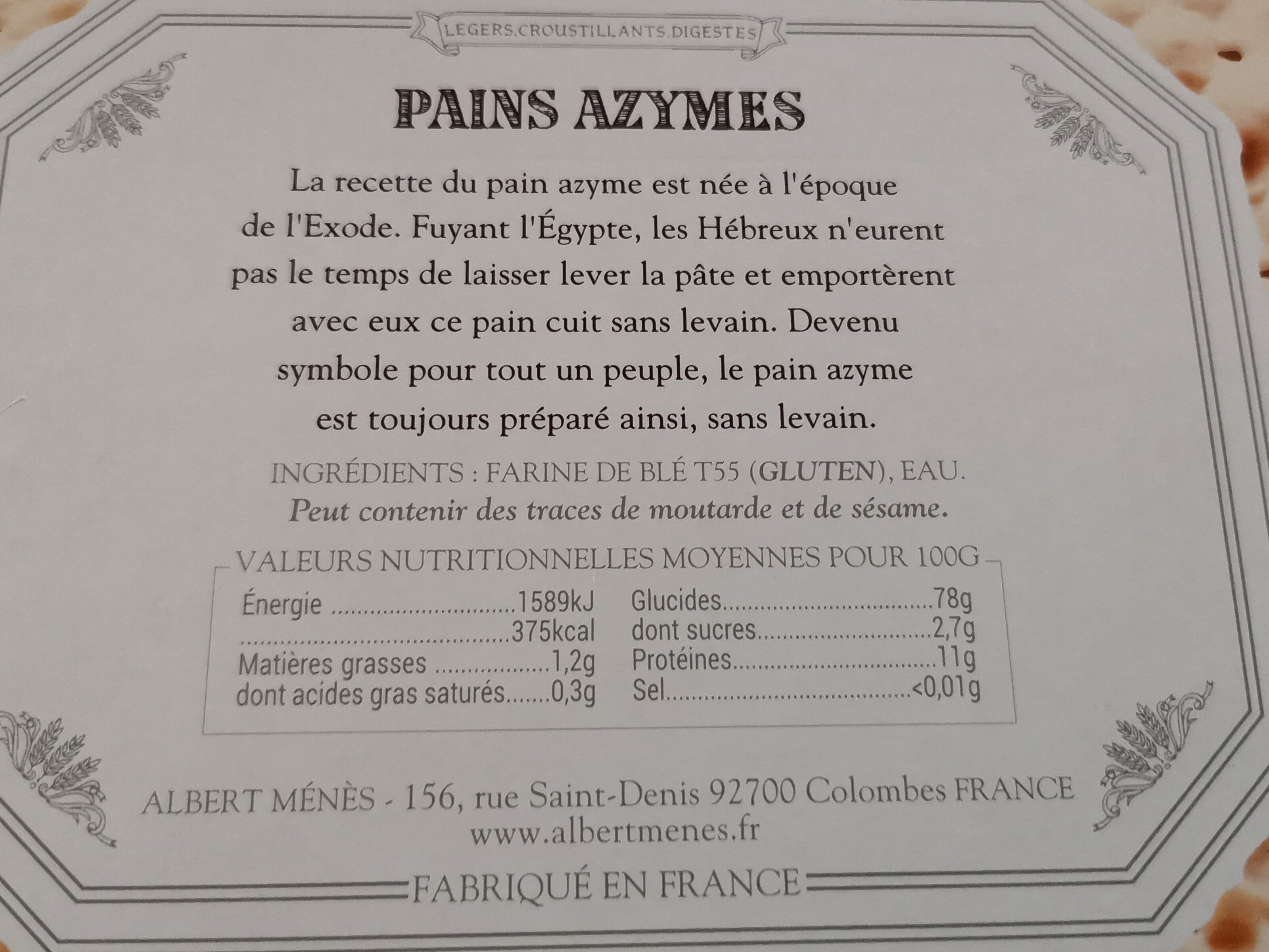 Albert Ménès Pains Azymes packshot