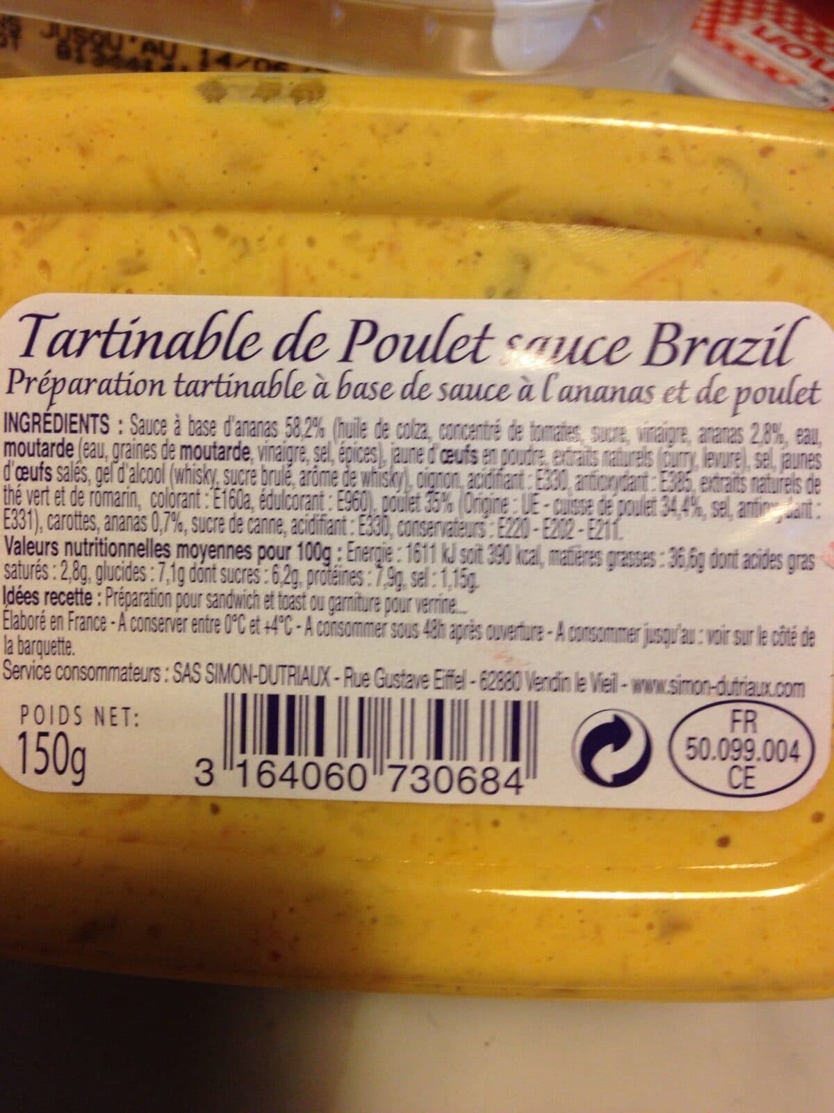 Simon Tartinable de poulet sauce brazil packshot