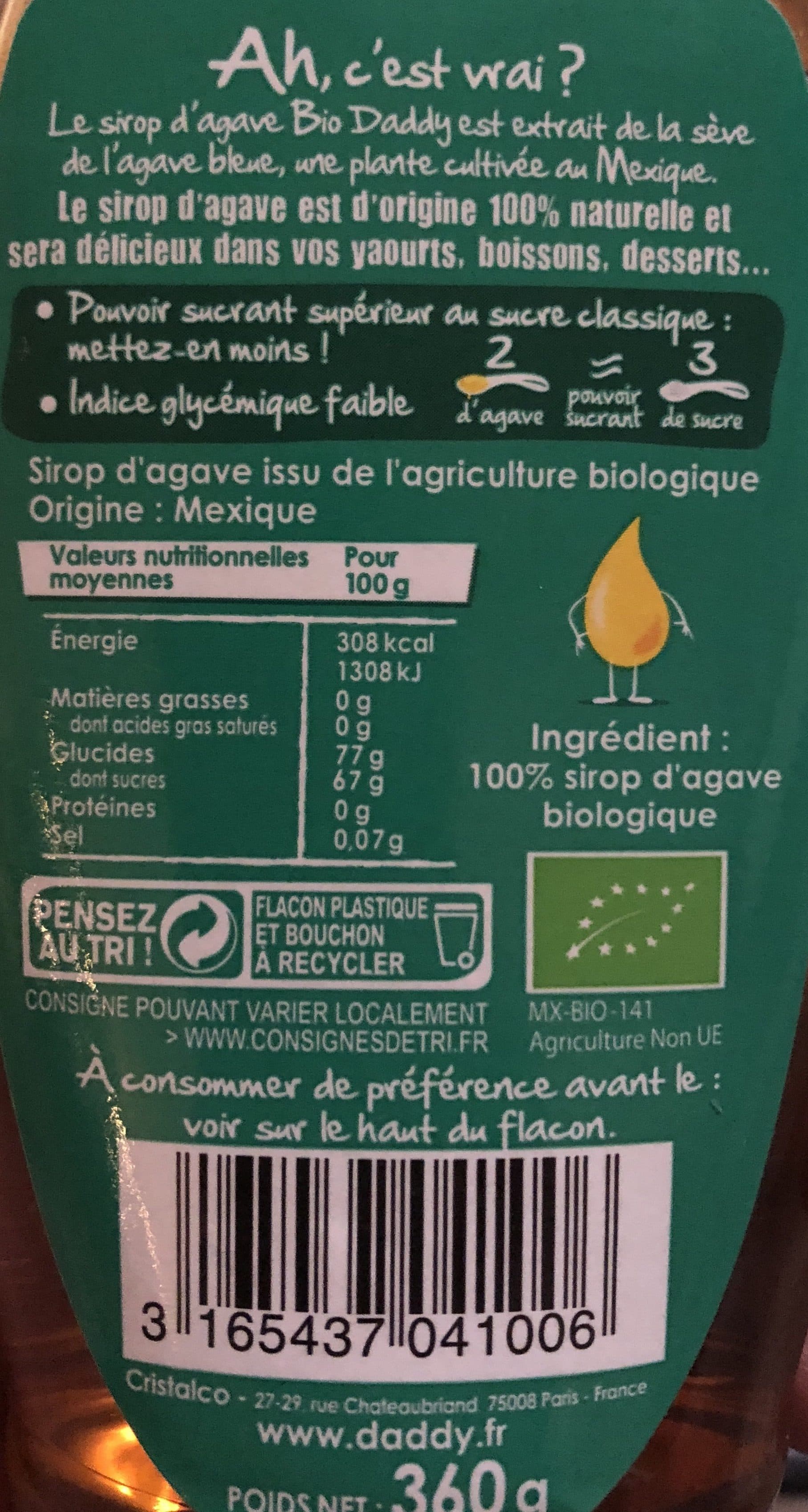 Daddy Sirop d’agave bio packshot