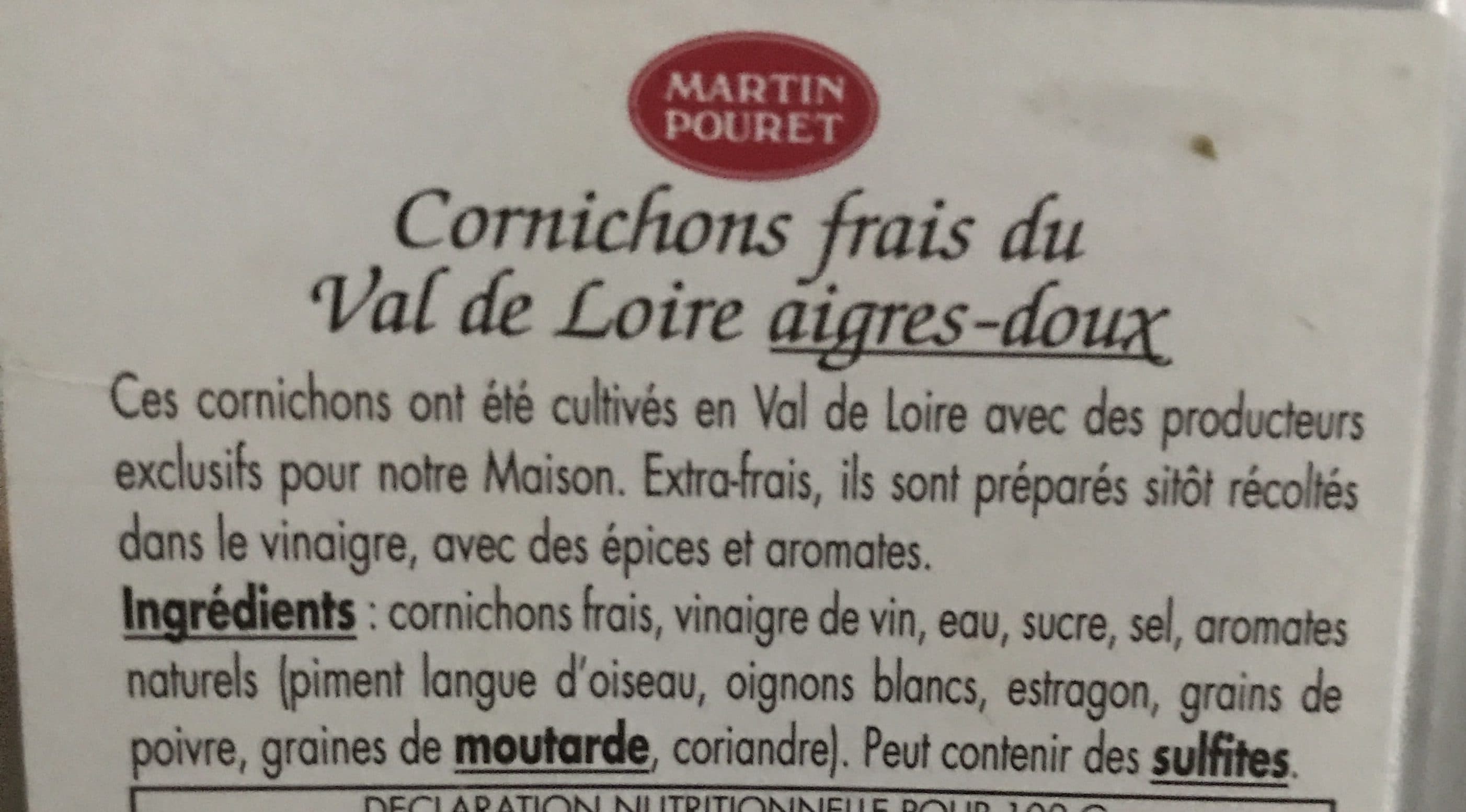 Martin pouret Cornichons Frais Du Val De Loire Aigres-doux packshot