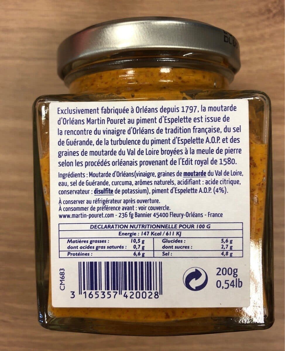 Martin pouret Moutarde d'Orléans au piment d'Espelette A.O.P packshot