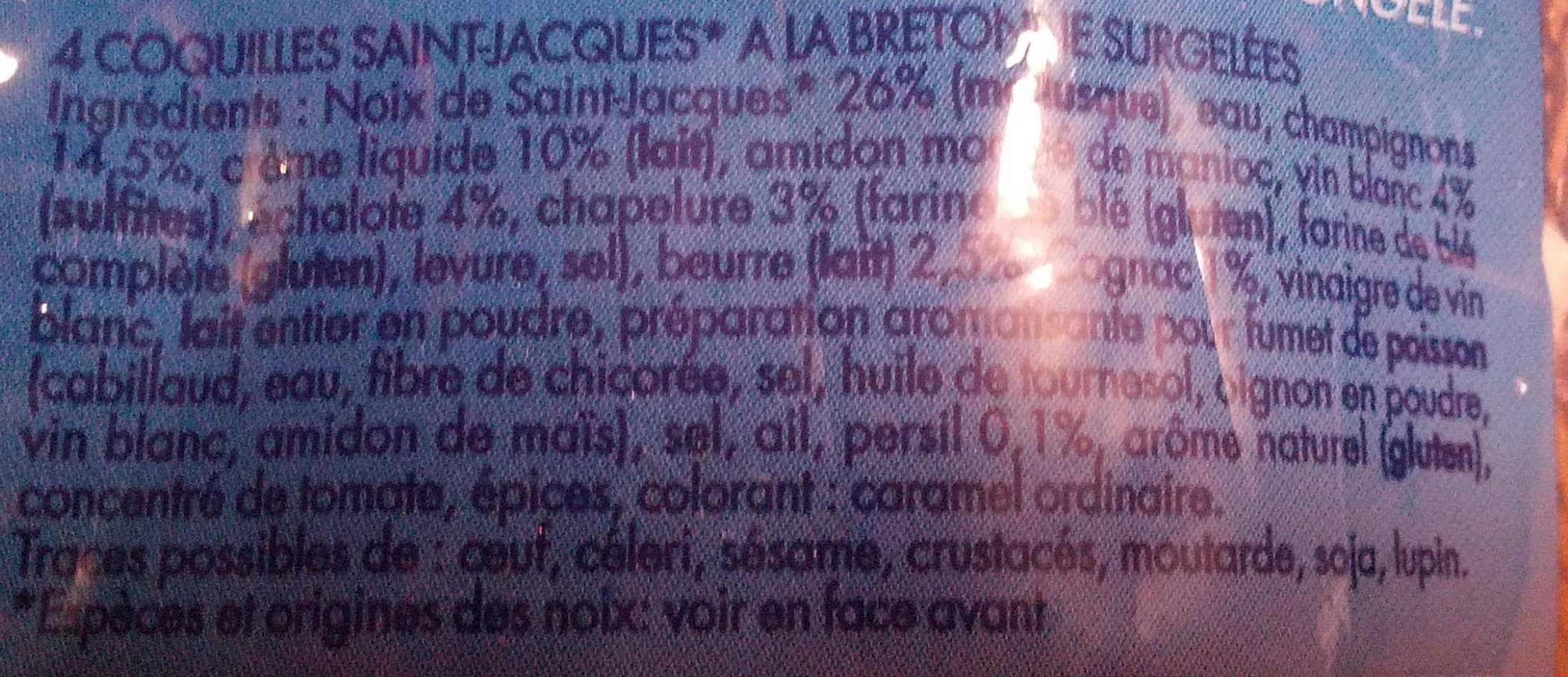 Tipiak 4 Coquilles Saint-Jacques* à la Bretonne, Surgelées packshot