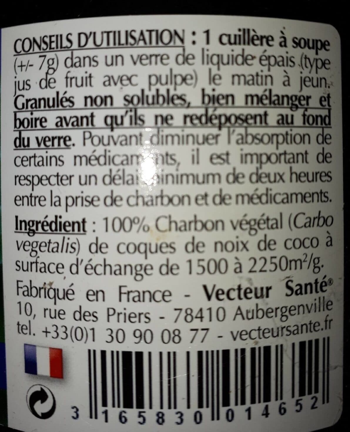 Vecteur sante Charbon Végétal Super Activé Granulés - 200 G - Vecteur Santé packshot