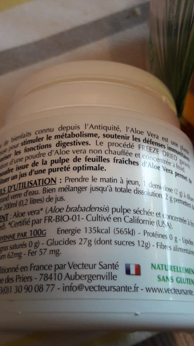 Open Food Facts Aloe Vera Jus Solide En Poudre Bio - 50 G - Vecteur Santé packshot