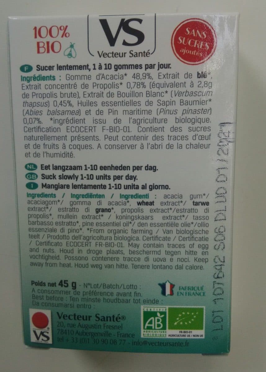 Open Food Facts GOMMES PROPOLIS Sève de Pin packshot