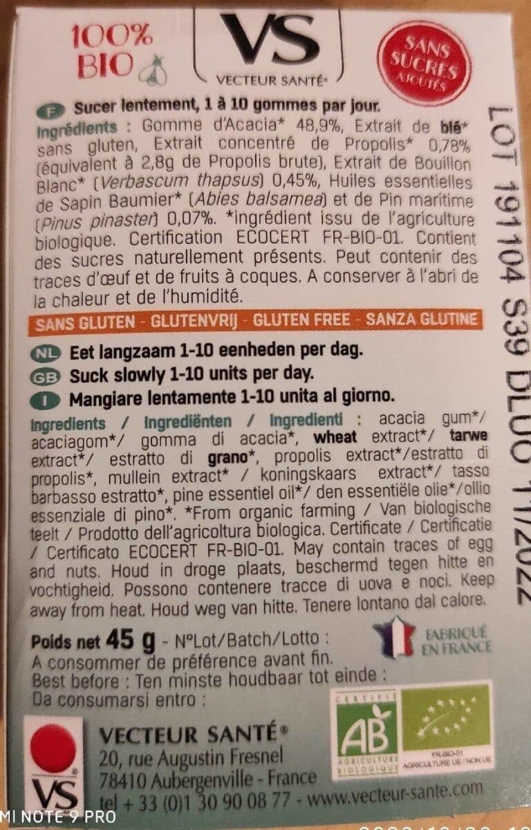 Open Food Facts GOMMES PROPOLIS Sève de Pin packshot