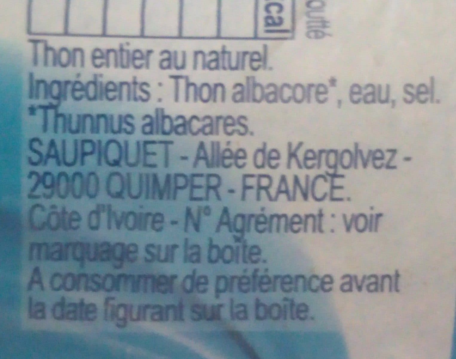 Saupiquet Thon entier au naturel packshot