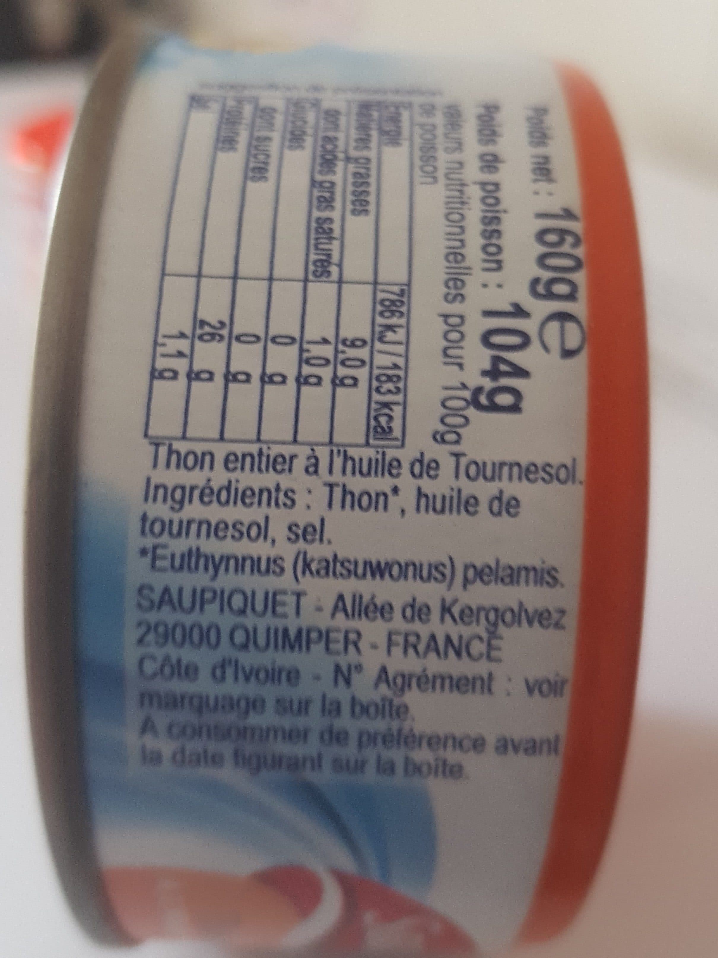 Saupiquet Thon Entier à l'huile de Tournesol packshot