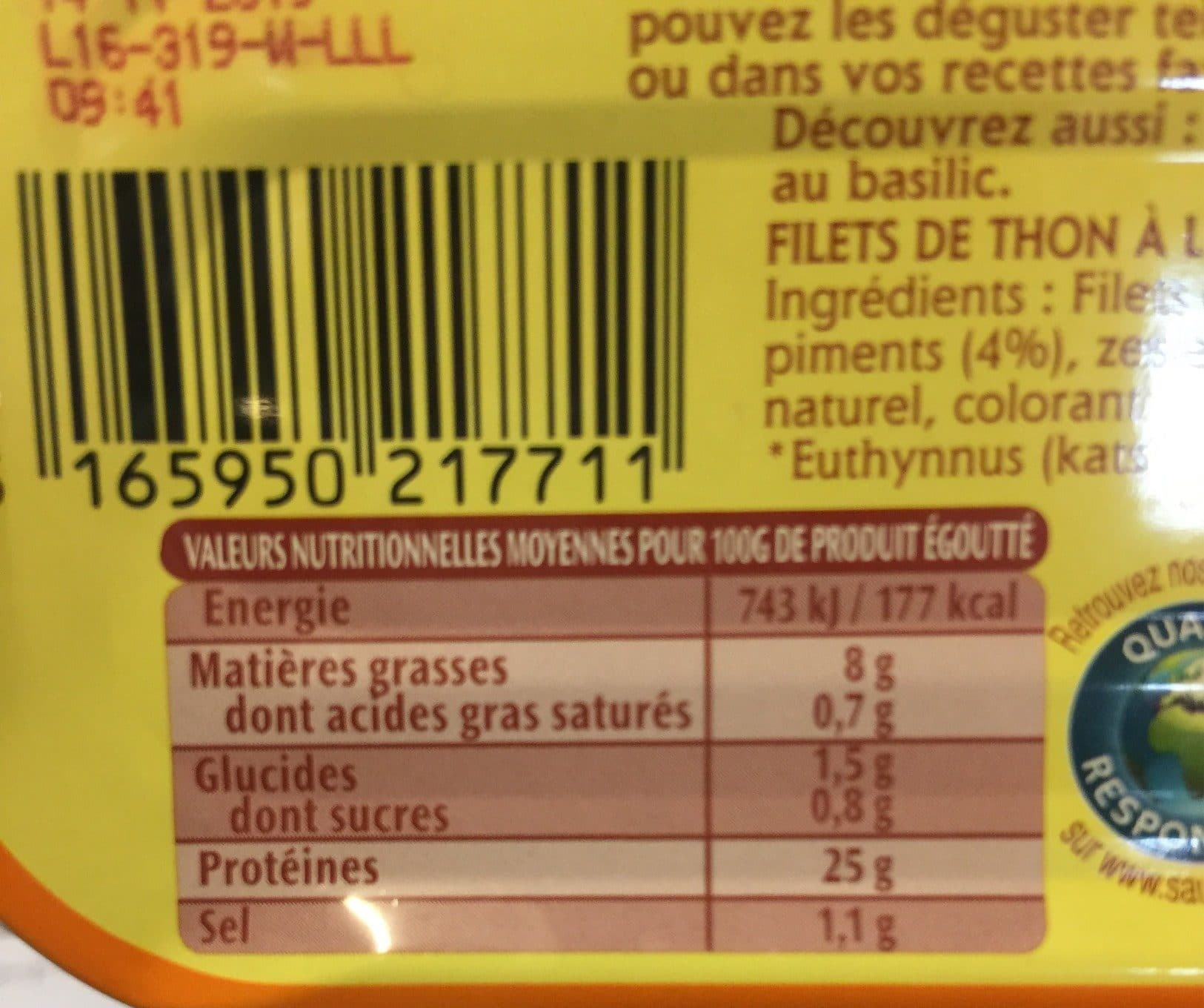 Saupiquet Filets de Thon citron et piment packshot