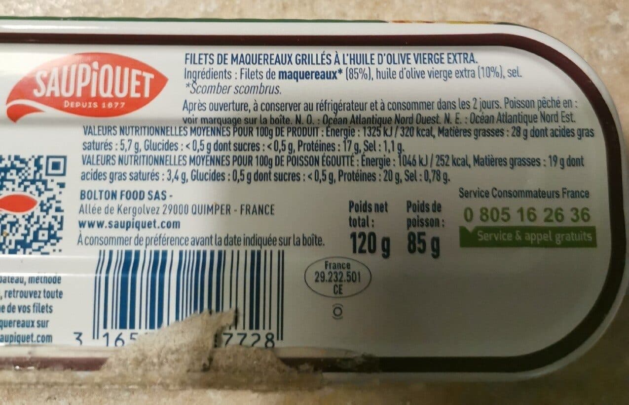 Saupiquet Filets de Maquereaux Grillés avec un Trait d'huile d'olive packshot