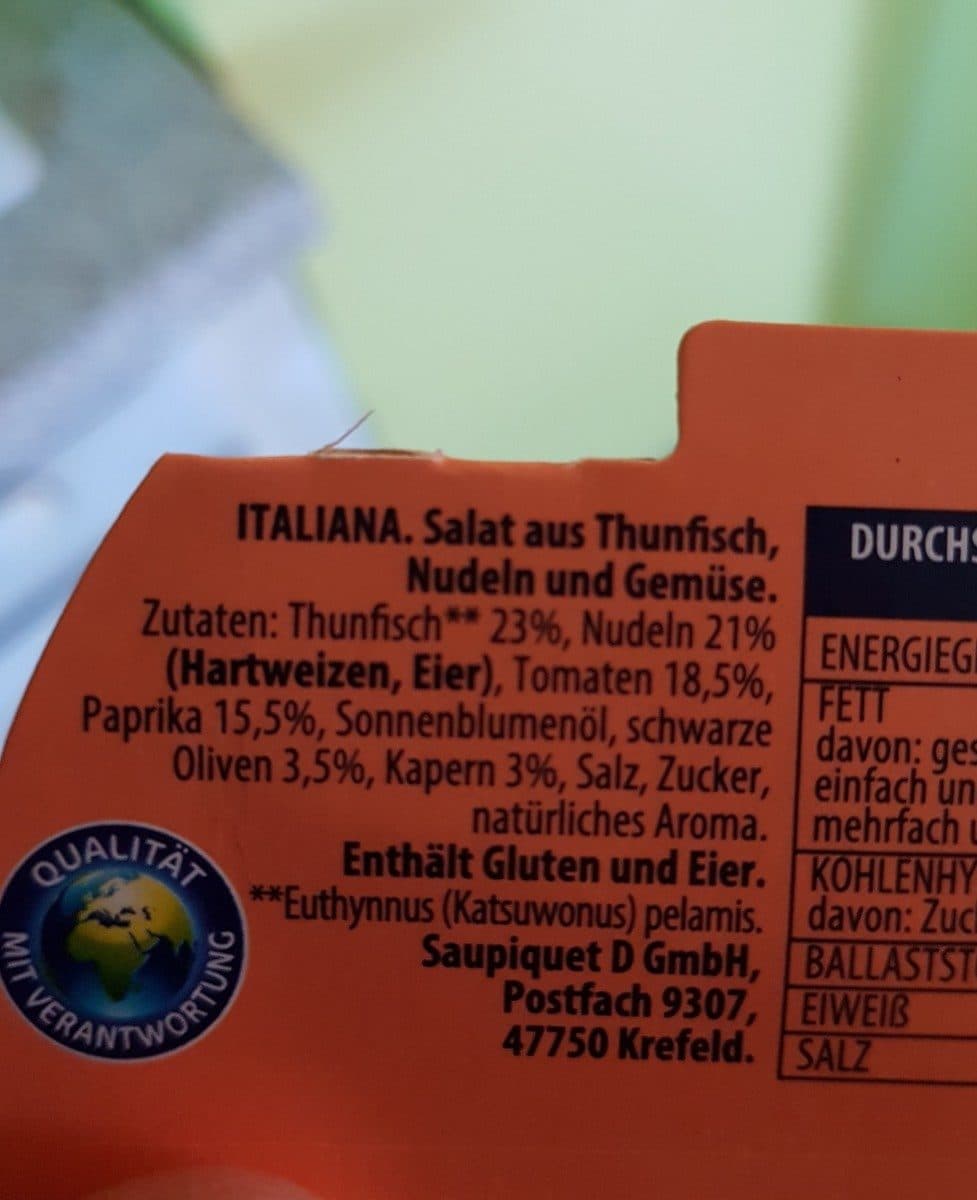 Saupiquet Thunfisch Salat Italiana mit Pasta, Thunfisch Pasta packshot